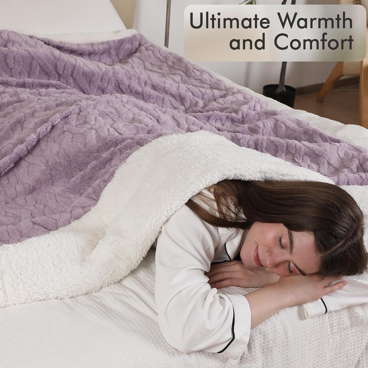 Electric Heated Blanket, 3D Pattern Design, Queen Size Heated Blanket Soft Warming Plush Electric Blanket Sherpa with 5 Heating Levels & 10 Hours Auto Off, Machine Washable, Lavender Violet - Image 7