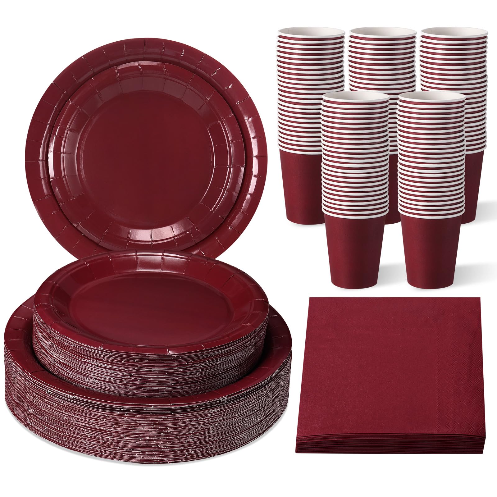 Tioncy Juego de 200 platos de papel desechables, vasos y servilletas, suministros de fiesta, para 50 invitados, vajilla de papel desechable para cumpleaños, boda, baby shower, picnic familiar (rojo
