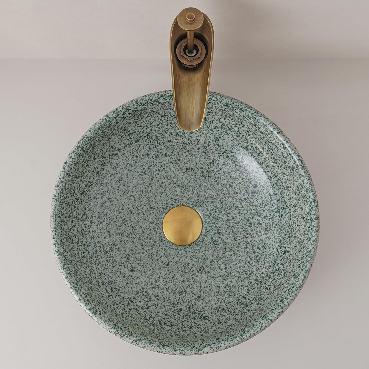 Ceramic Vessel Bathroom Sink Blue Color Rounded Shape Jingdezhen Sinks Above Counter Art Wash Basin For Bar And Cloakroom (Vintage blue) (Celadon and Brown)