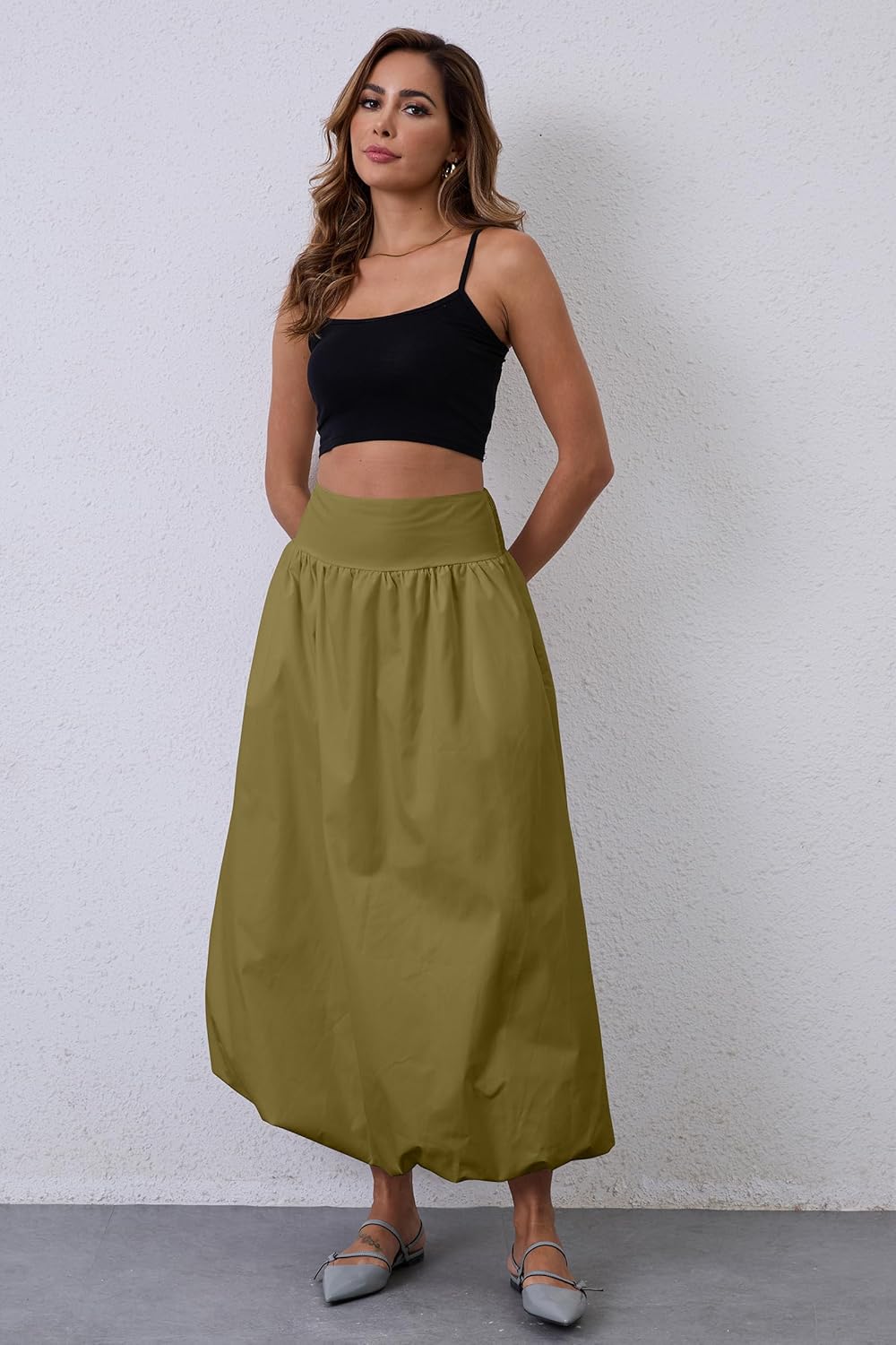 JEAAMKSSER Y2K Bubble Maxi Skirts for Women A Line Long Pleated Casual Summer Skirts 2024 Elastic Waist Balloon Midi Skirt - Image 6