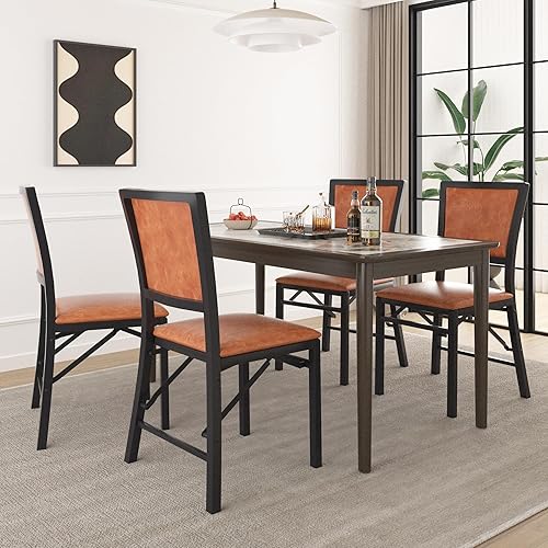 Miniatura 7 de VECELO Paquete de 4 sillas plegables con cojín, asientos acolchados plegables con marco de metal resistente para cocinacomedorsala de estar, diseño