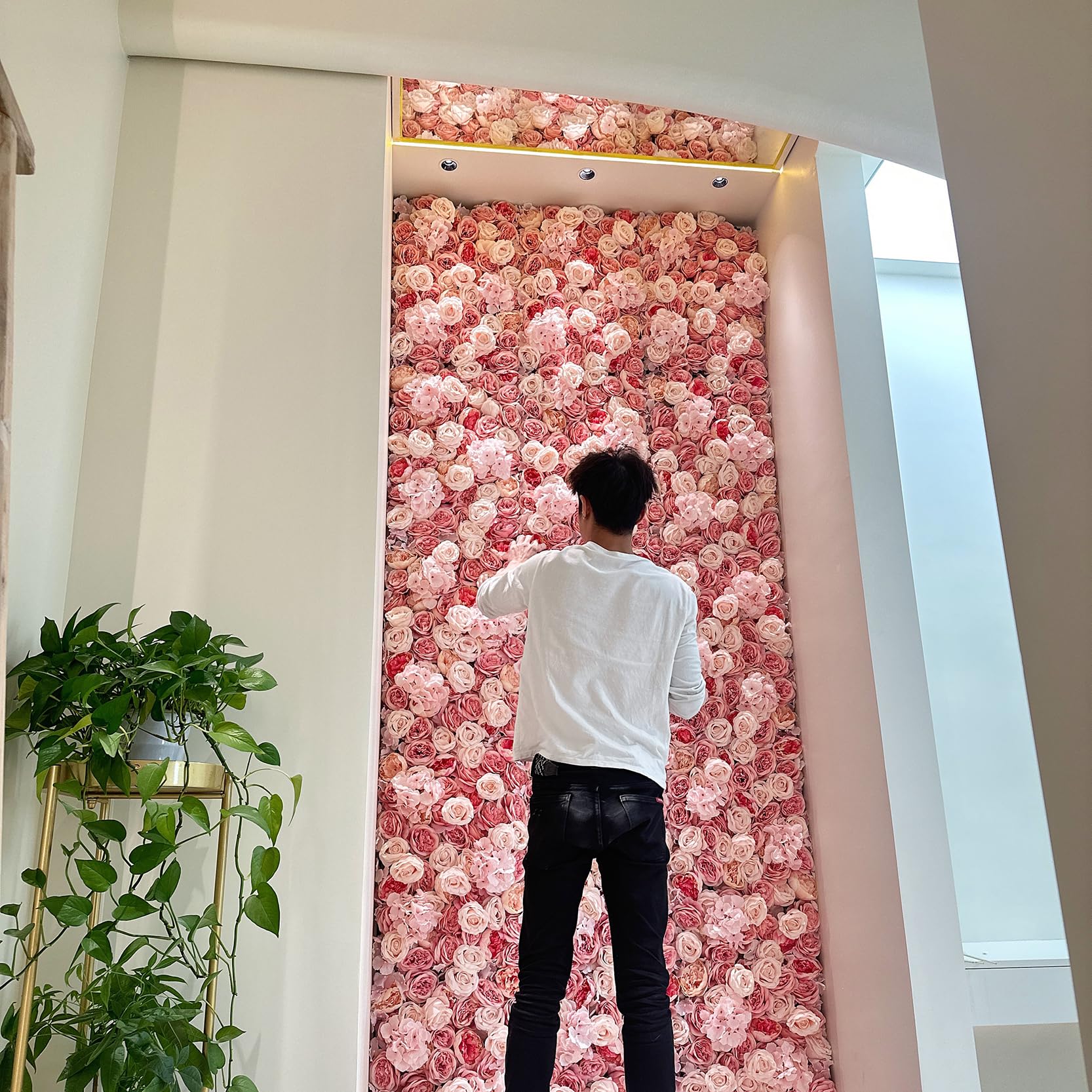 Parete di Fiori Artificiali Muro di Rose, Pannelli di Fiori di 3D Seta Sfondo Muro Floreale, Parete di Fiore Artificiale per Matrimonio Festa Doccia Nuziale Decorazione Domestica Natale