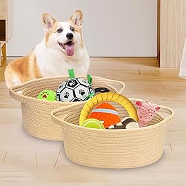 ABenkle Small Basket with Handles - Decorative Durable Rope Woven Storage Bin Shelf Storage Organizer Cube, Easter Baby Gift Basket, 12x8x5