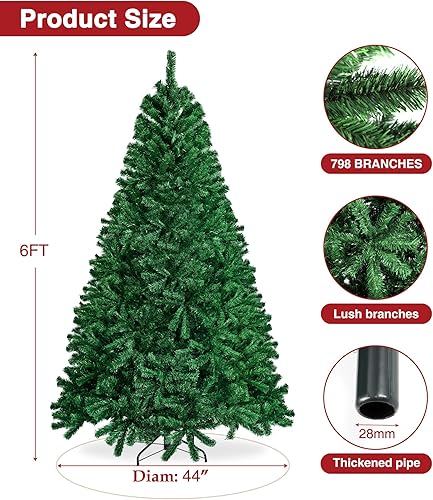 Miniatura 4 de Árbol de Navidad artificial de 6 pies, árbol de Navidad con bisagras de alta calidad con 798 puntas de rama, soporte plegable de metal, bolsa de
