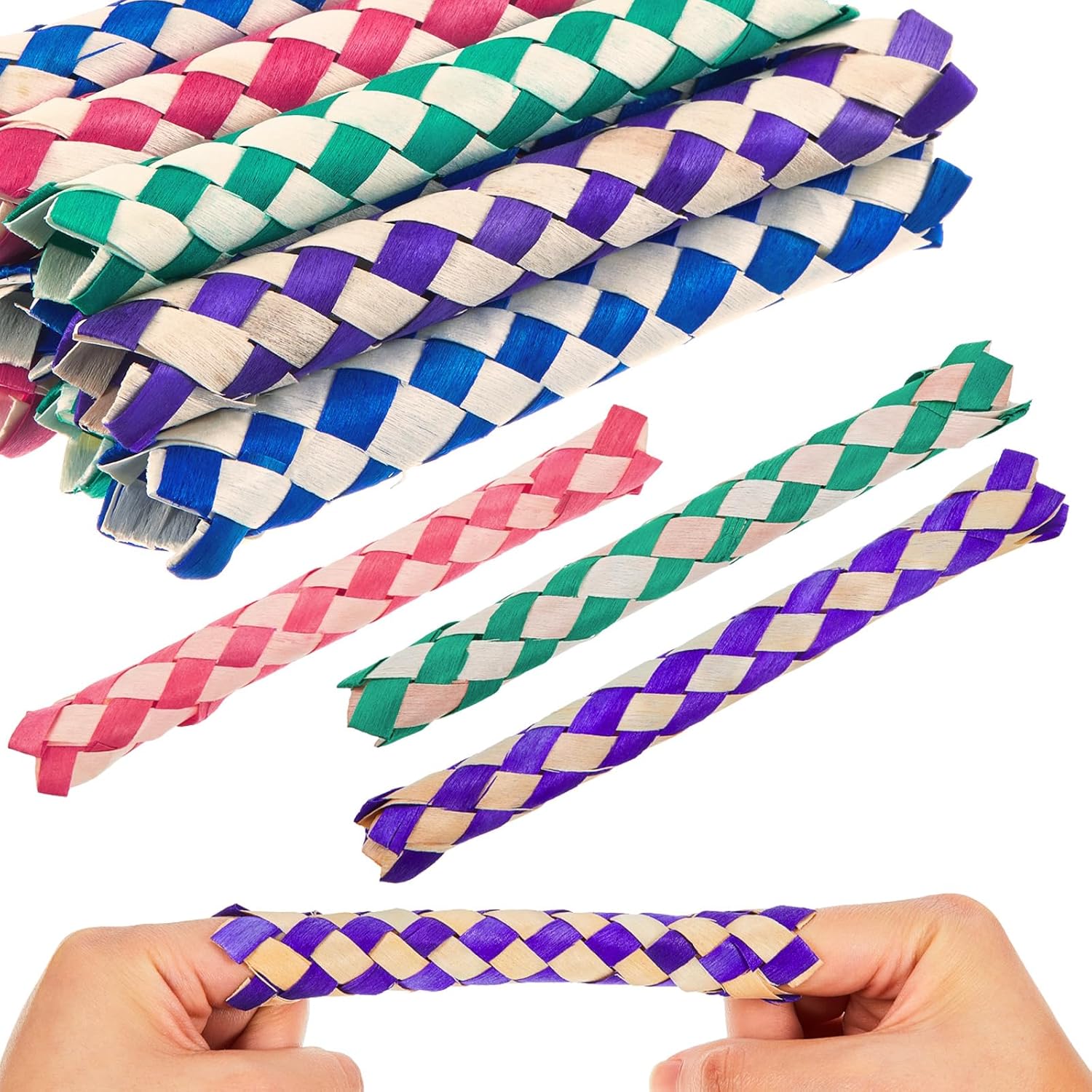 Syhood 72 Pcs Chinese Finger Traps Bamboo Finger Traps for Kids and Adults Pet Bird Chew Bird Foraging Chopper Toy Fun Birthday Party Favors, Goodie Bag Stuffers Fillers in Assorted Colors