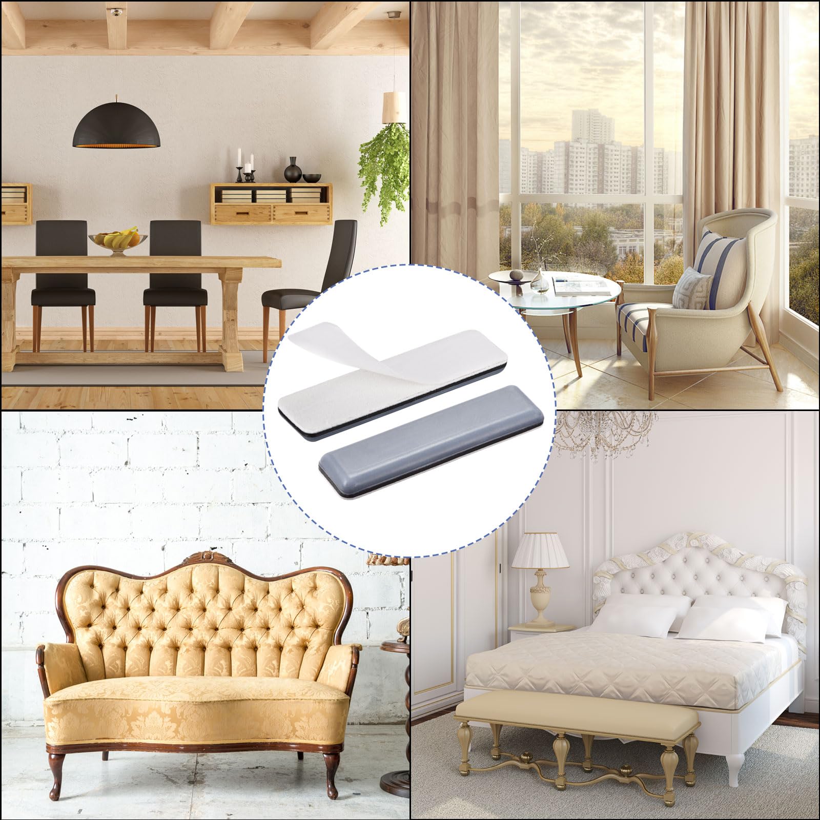 uxcell 70mm x 19mm Rectangle PTFE Furniture Sliders Adhesive Self Stick for Wood Floors Ceramic Tile and Carpeting — view 5