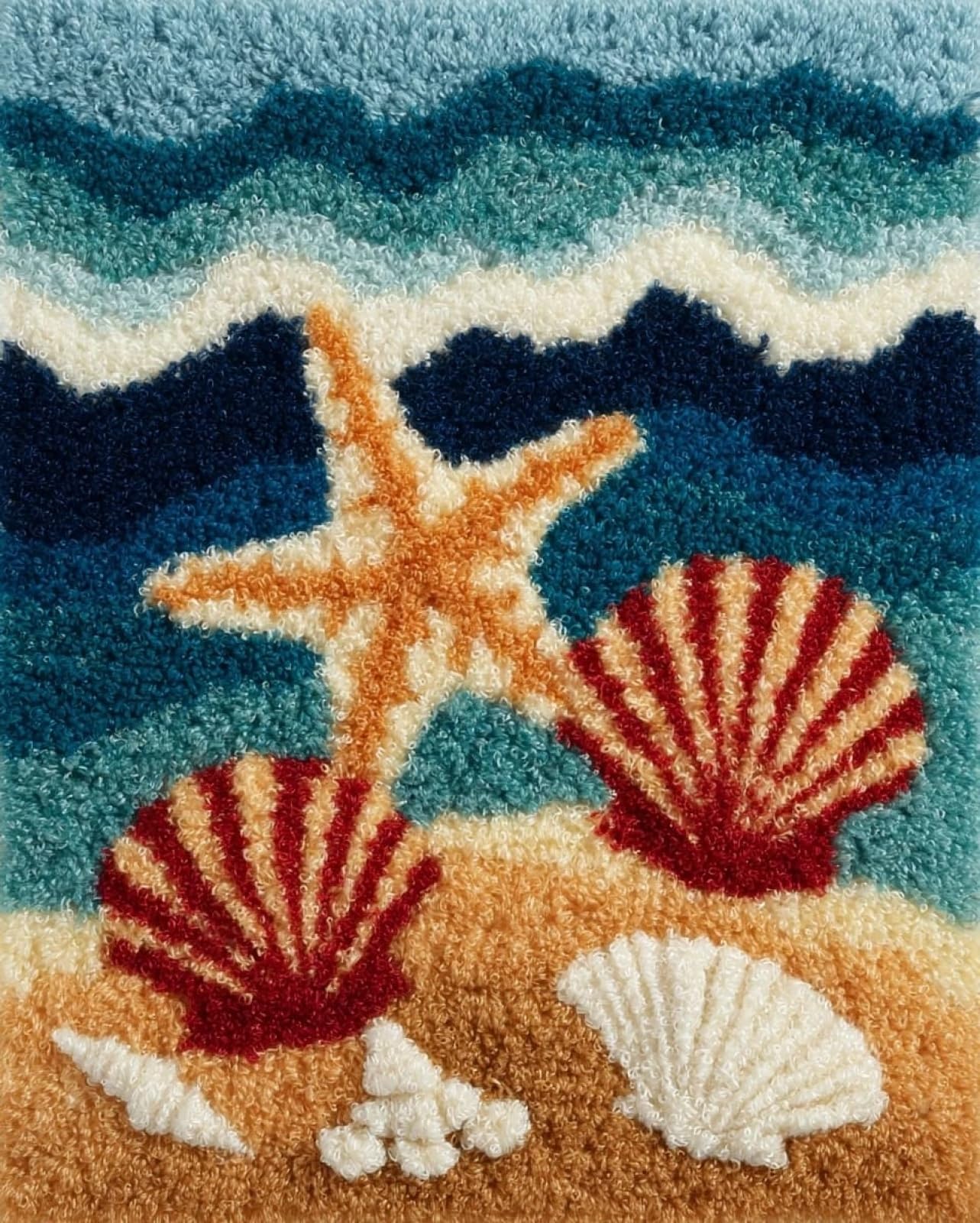Rug Making Kit for Adults Beginners,Starfish and seashells on the beach