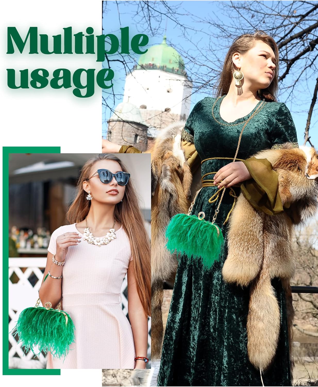 Tessco Women Ostrich Feather Tote Bag Fluffy Purse Clutch Feather Evening Handbag for Wedding - Image 7