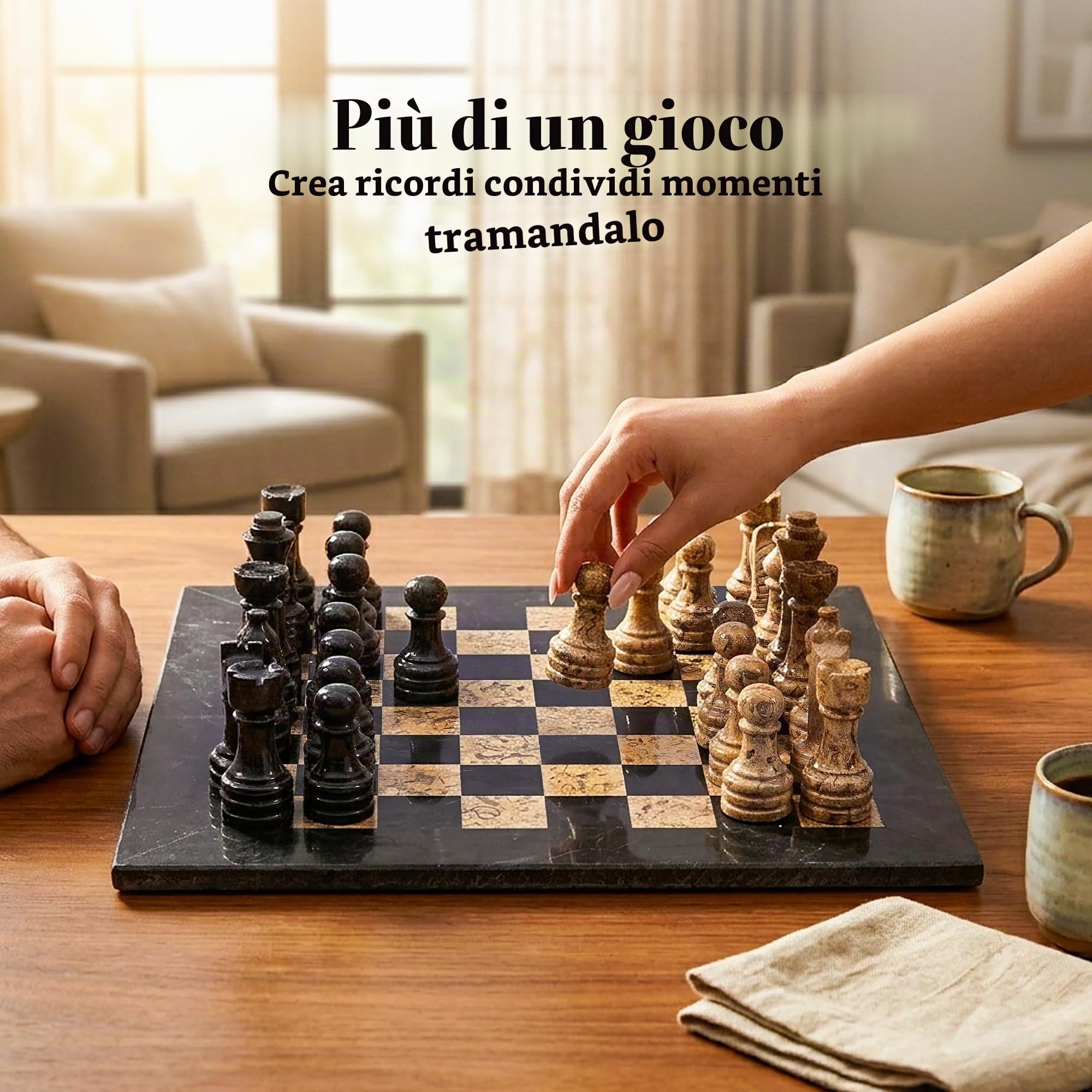 RADICALn Set da 38 cm di scacchi in marmo nero e fossile, stile Staunton e ambasciatore, set da torneo, non magnetico, non backgammon, per 2 giocatori, età minima 96 mesi, adatto a tutti