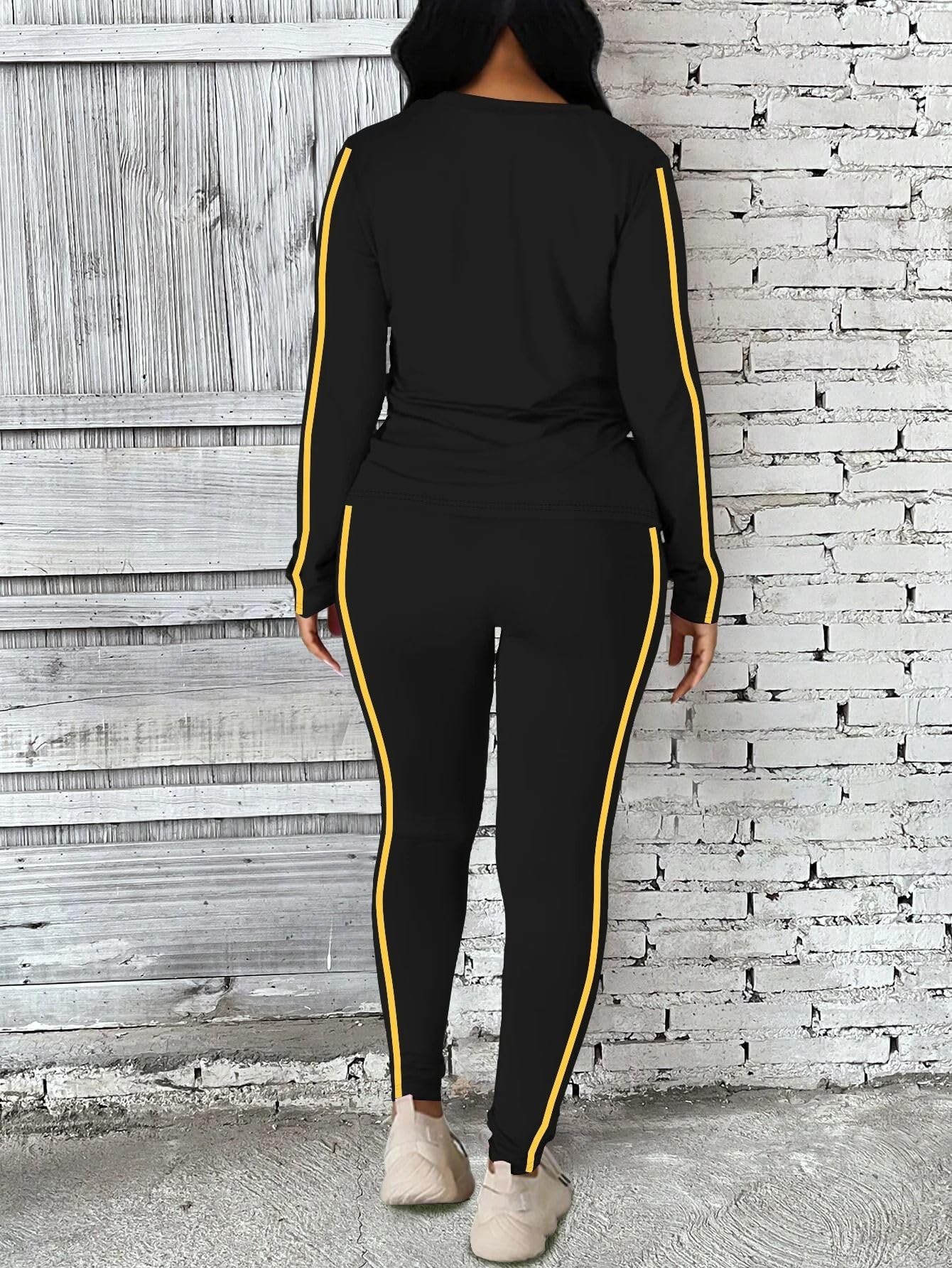 Conjunto de Yoga de 2 Piezas para Mujer: Parte Superior Rayada y Pantalón, Atuendo Transpirable