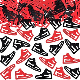 200Pcs Double-sided Red Black Sneaker Confetti Popular Sport Shoes Table Decorations for Baby Shower Sneaker Birthday Party Confetti Decorations
