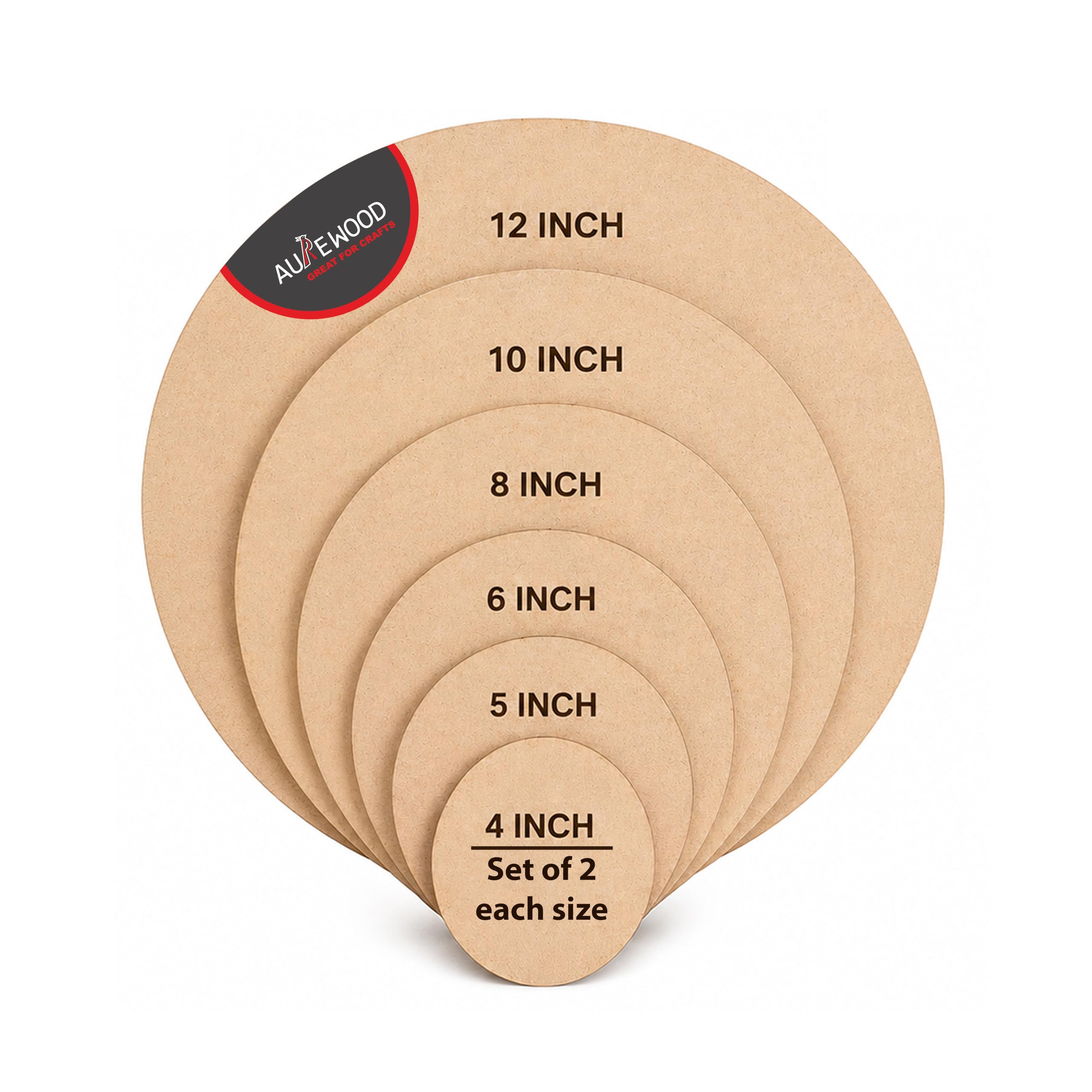 MDF Round Boards Set (4, 5, 6, 8, 10, 12 Inch) | 2.5mm Thick Wooden Circles for Art & Craft, Resin Art, Painting, Mandala DIY | Set of 2 Each Size (Total 12 Pieces)-image-37