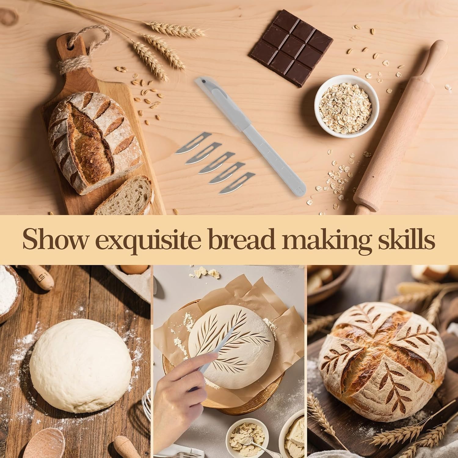 Gärkörbchen Banneton Brotbackzubehör Gärkorb Brot Runde & Oval Kombi Paket, Sauerteig Starter Set für Brot aus Baumwollstricken mit 800ml Gärglas für Anfänger, Bäcke