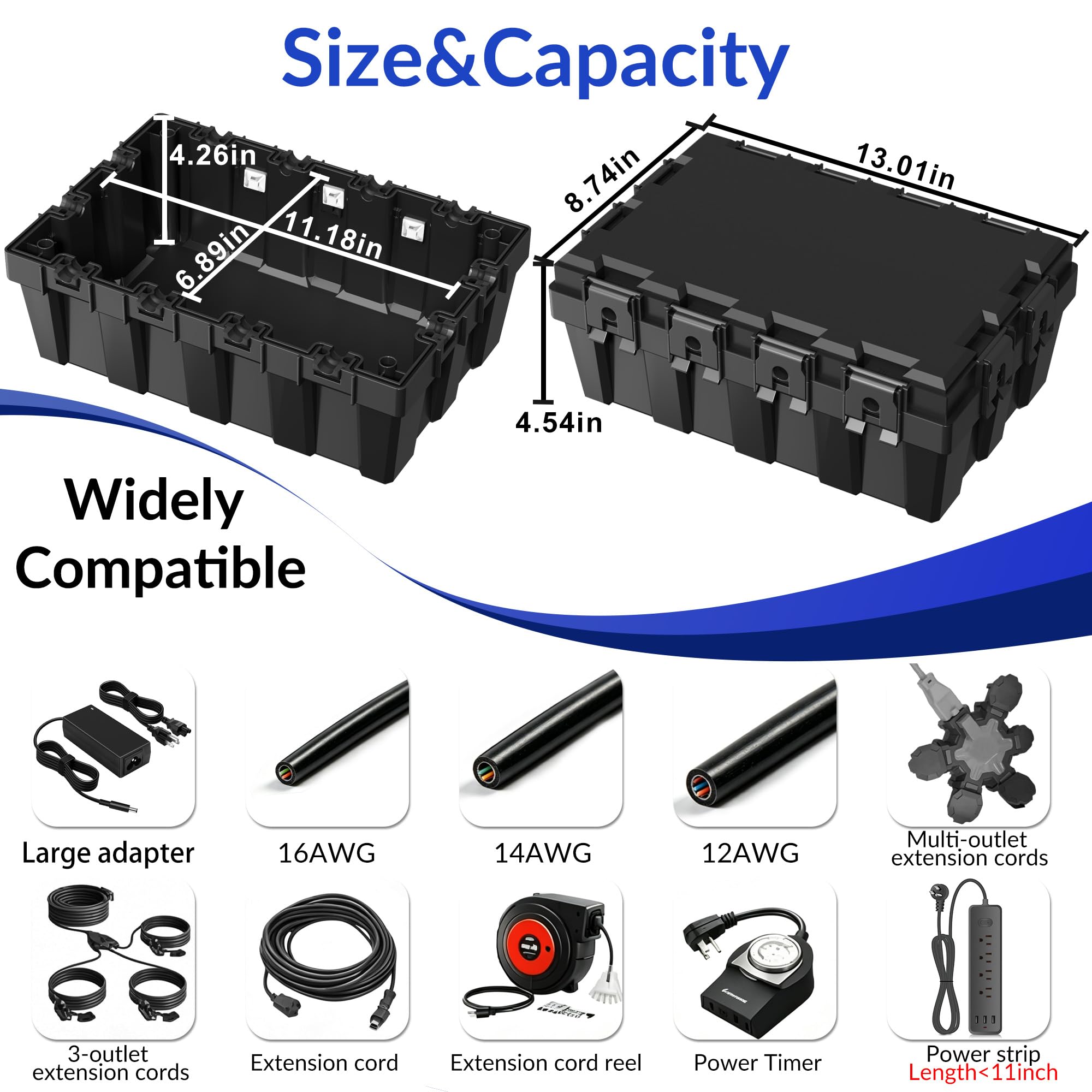 Elektrische Box für den Außenbereich, IP54, wasserdicht, große Verlängerungskabelabdeckung, 12 Eingänge (33 x 22,20 x 11,53 cm), Kabelstecker-Schutzbox für Steckdosenleiste, Urlaubsbeleuchtung