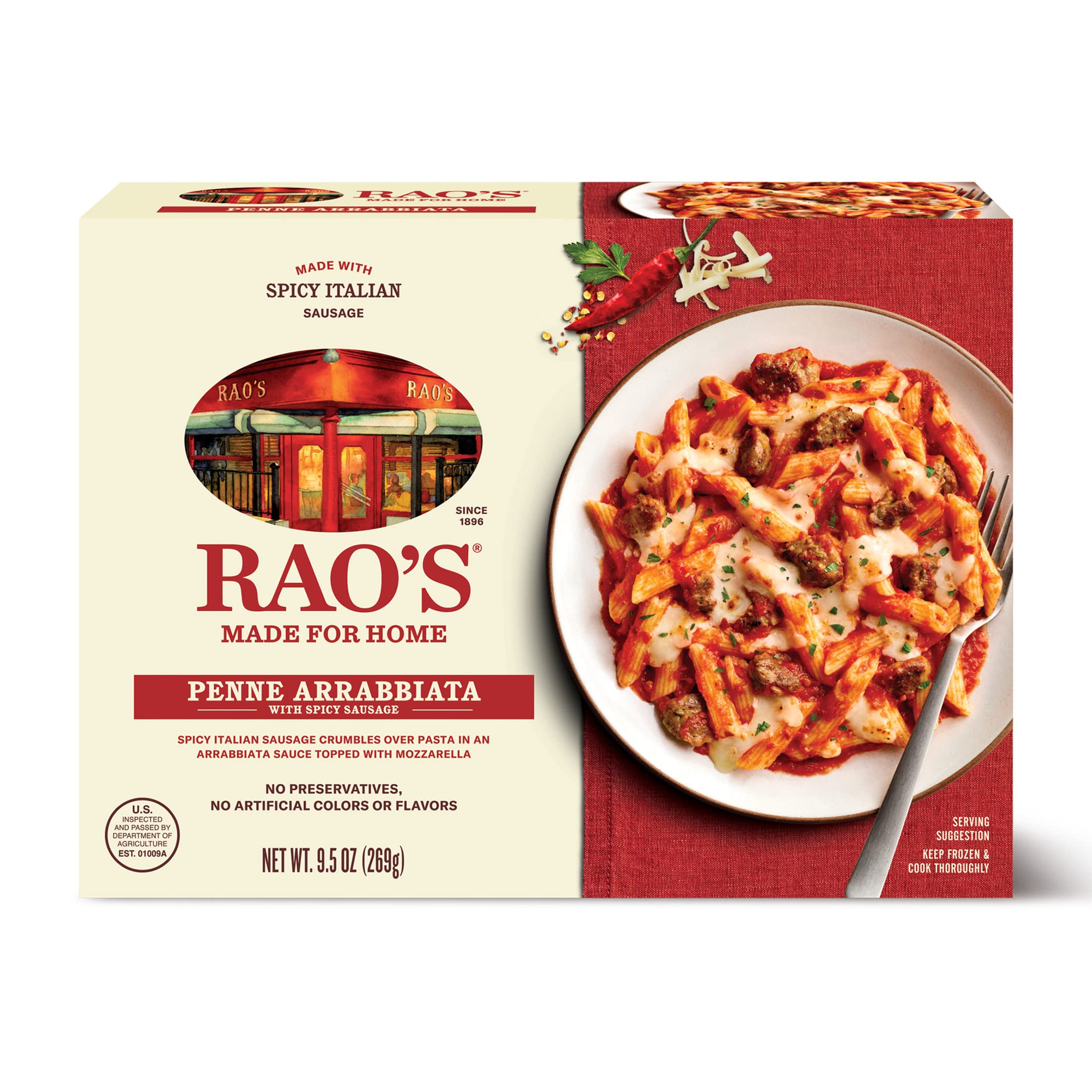 Rao's Made for Home Spicy Italian Sausage & Penne Arrabbiata, 9.5oz, Premium Quality Italian Tomatoes and Pasta