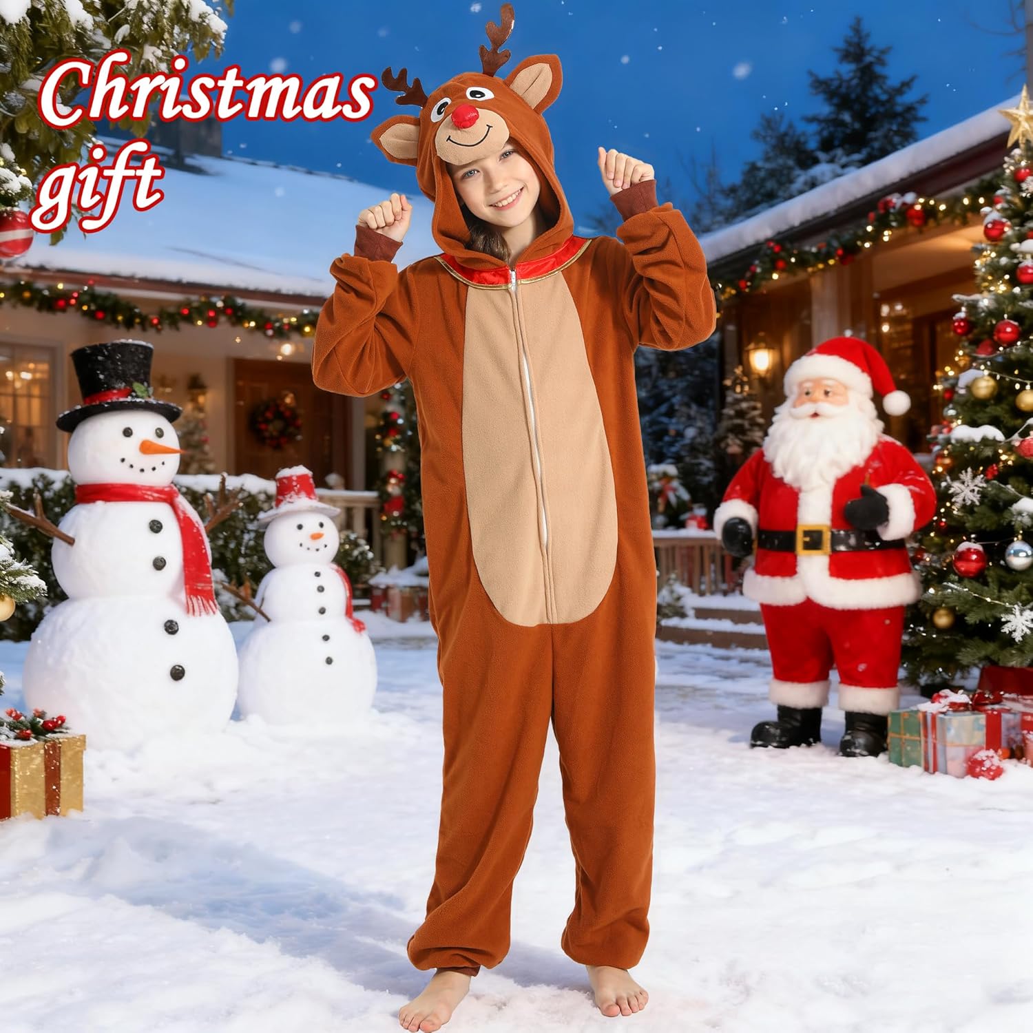 Wizland Animal Costume for Kids, Leopard Cow Monkey Reindeer Tiger Dalmatian Snowman Santa for Christmas Halloween - Image 4