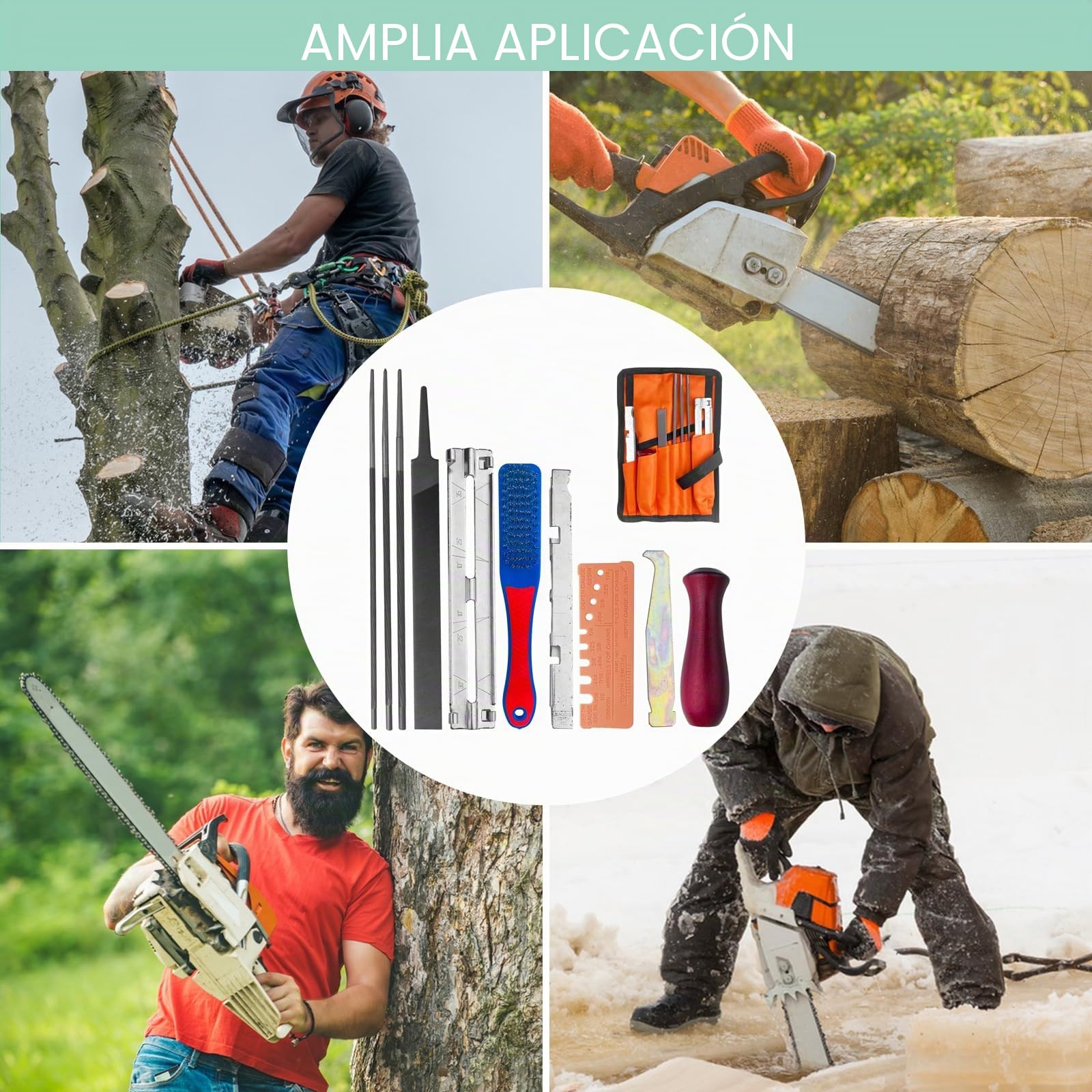 11 Piezas Limas para Motosierra, Lima Redonda para Cadena de Sierra, Kit de Afilado para Motosierra, Afilador Cadena de Cadenas Motosierr, para Madera, Metal, Cuero, Plástico