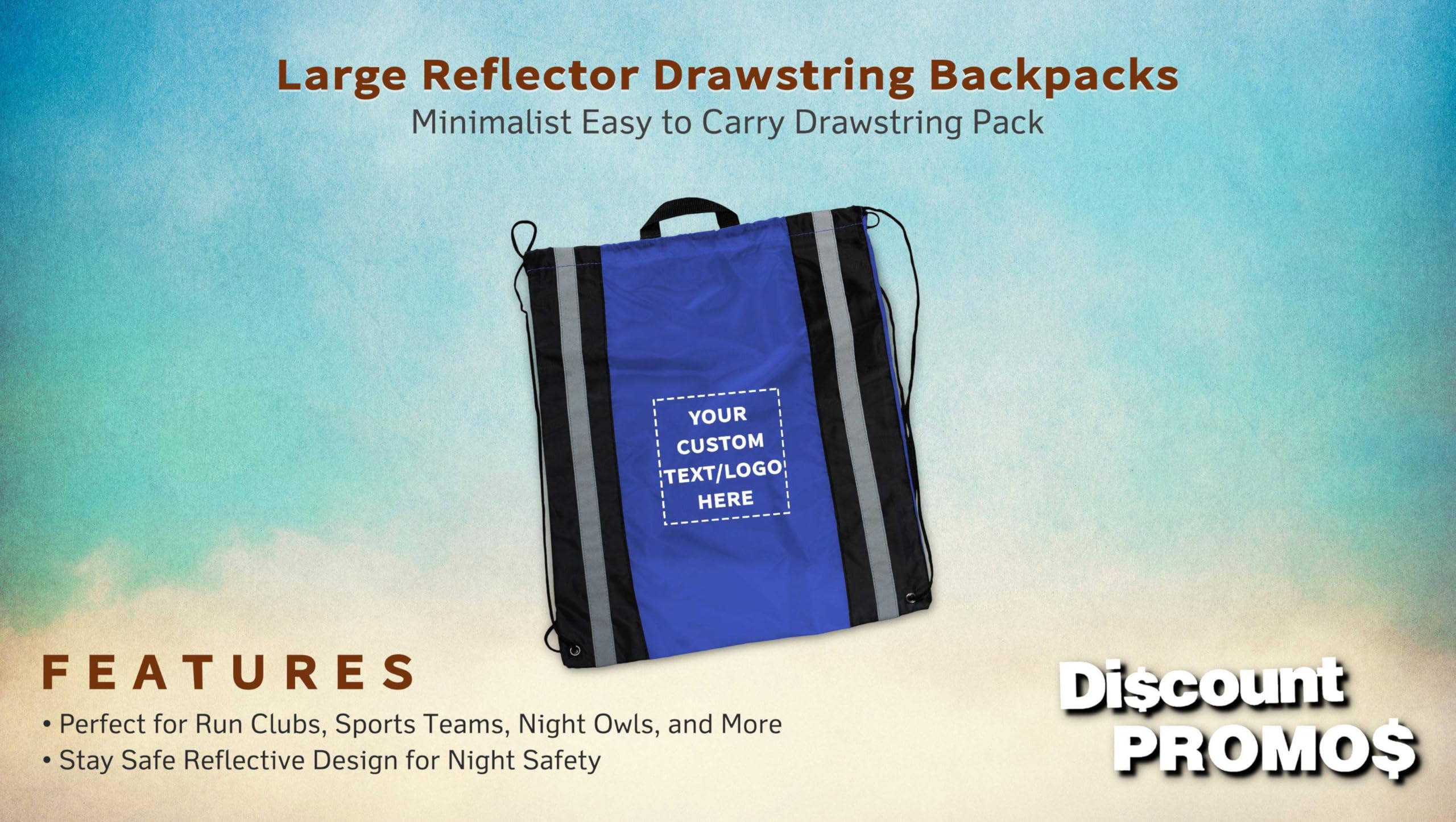 Custom Classic Polyester Drawstring Backpack Set of 10/50/100 Blue - Dettaglio