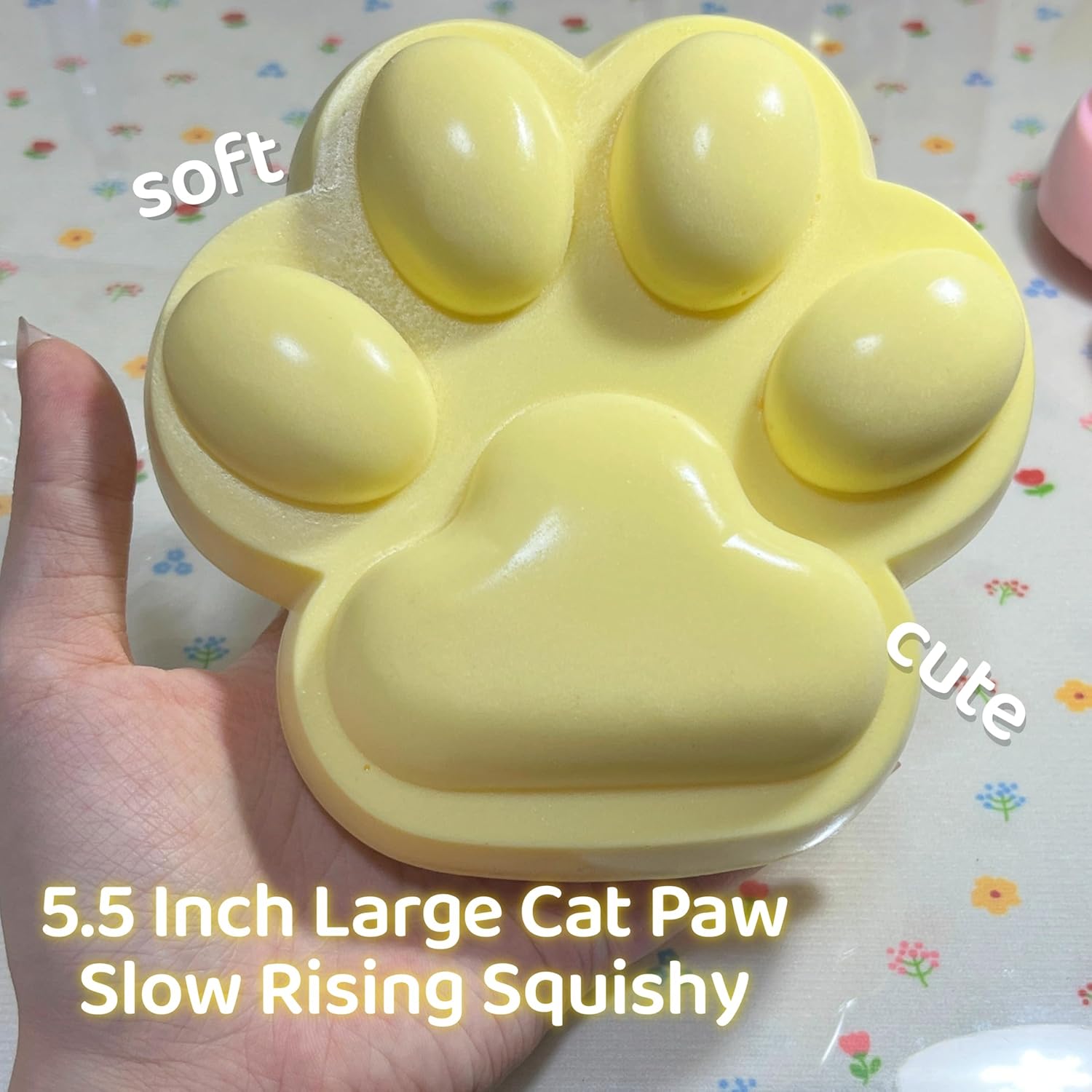 5.5 Inch Large Cat Paw Slow Rising Squishy Toys, Sticky Paw Squeeze Toy, Super Soft Slow Rebound Fidget Toys for Stress Relief ADHD Desk Accessory (Yellow)