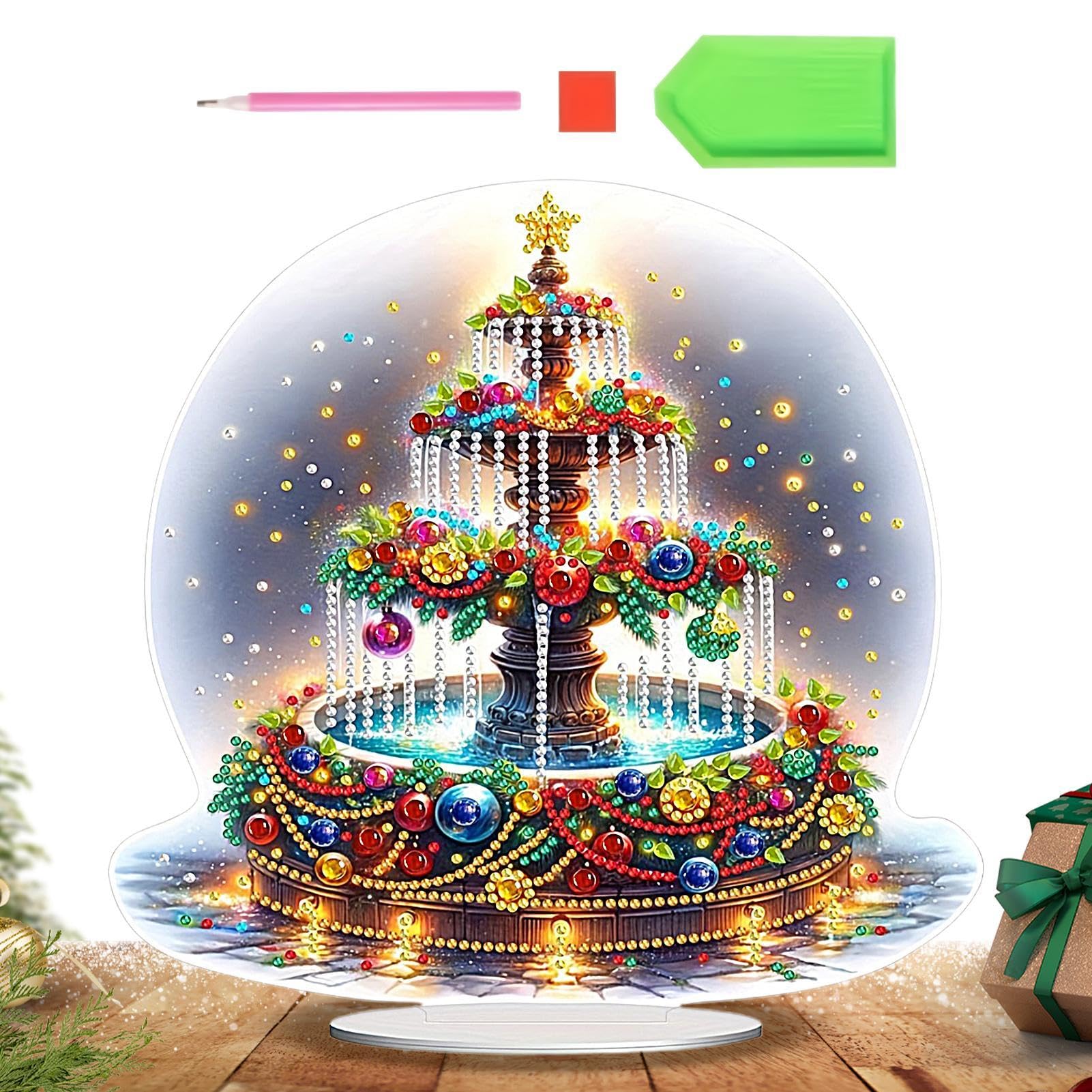 Decorazione natalizia con gemme - Kit di pittura artistica con gemme da | tavolo, ornamenti da tavolo con gemme a tema natalizio, ornamenti da scrivania per casa, soggiorno, arte con strass per adult