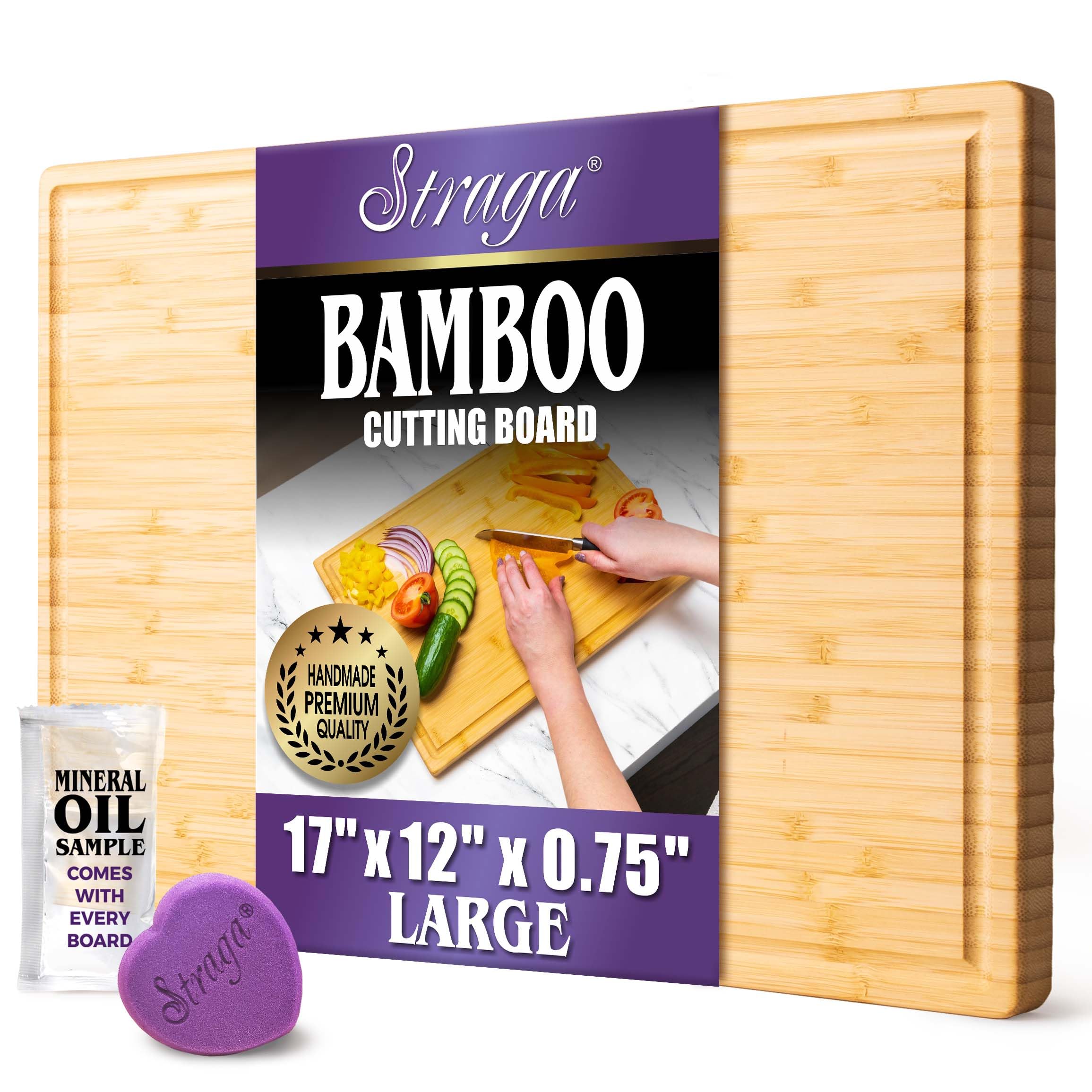StragaOrganic Moso Bamboo Cutting Board (17"x 12"x 0.75") Wood Cutting Board with Juice Groove - Premium, Dual Function Wooden Cutting Boards for Kitchen - Free Care Kit Included, Oil & Applicator…