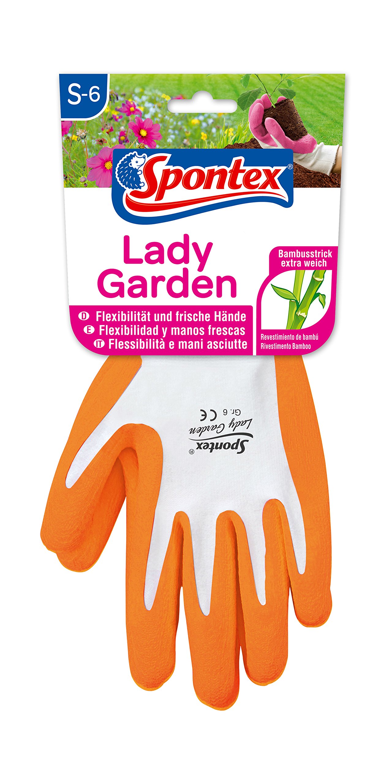 Spontex Lady Garden Handschuhe, Gartenhandschuhe für Damen, weicher Strick aus Bambus-Viskosefasern, mit Latexbeschäumung, Größe S, Farbe nicht frei wählbar, 1 Paar Drogerie & Körperpflege