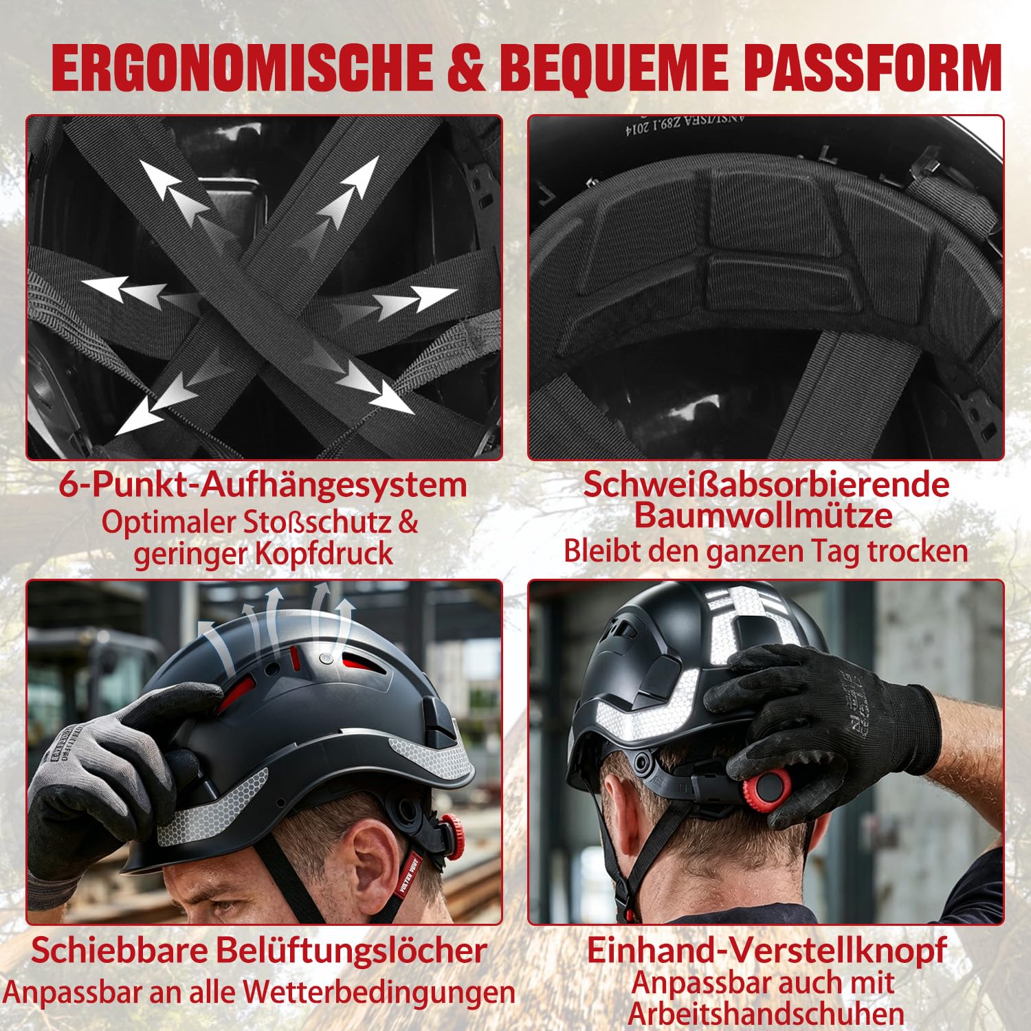 HEARMOR VOLTEK 5-in-1 Forsthelm Schutzhelm-Set mit Helme, Ohrenschutz, Visier, Schweißmütze und Tragetasche, stoßfest und komfortabel belüftet, ABS-Helm für Forstarbeiter, Gärtner und Holzfäller