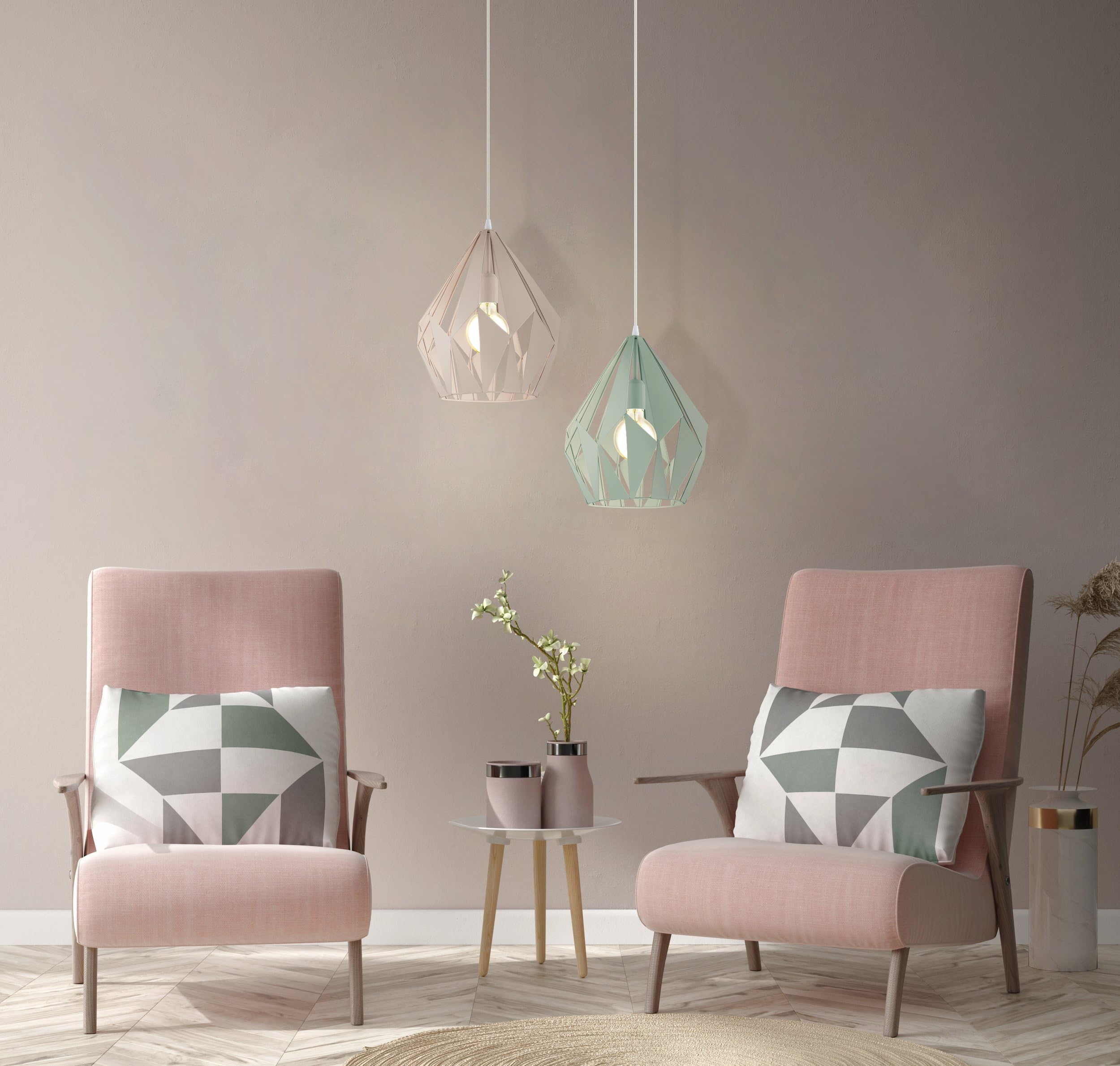 Eglo Suspension luminaire Carlton-P, lustre suspendu vintage et rétro | lampe de salon et de salle à manger de couleur pastel vert clair, douille E27, Ø 31 cm
