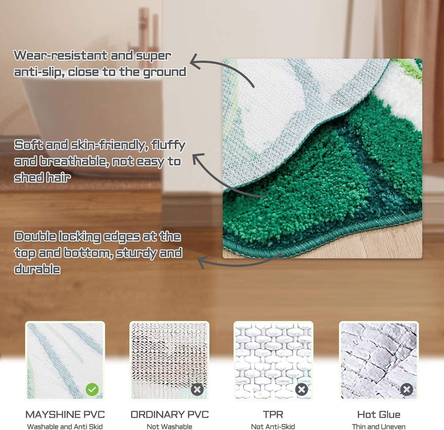 Sisher Green Leaf Bathroom Mat Large Monstera Rug Kids Rug Green Leaf Area Mat Non Slip Comfortable Carpet for Bedroom Bathroom Children Playroom 41"X39"