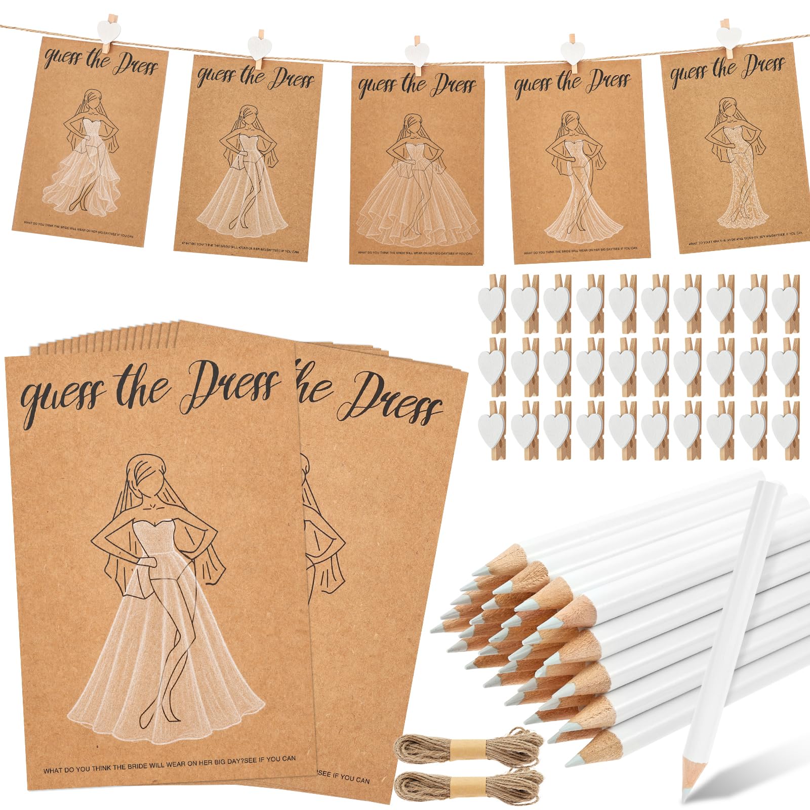 shaojian 30 Sets Guess The Dress Game Cards Set, Creative Hen Party Games with Pencils/Rope/Cards/Pegs, Fun Bridal Shower Game & Wedding Reception Activity for Guests(set B)