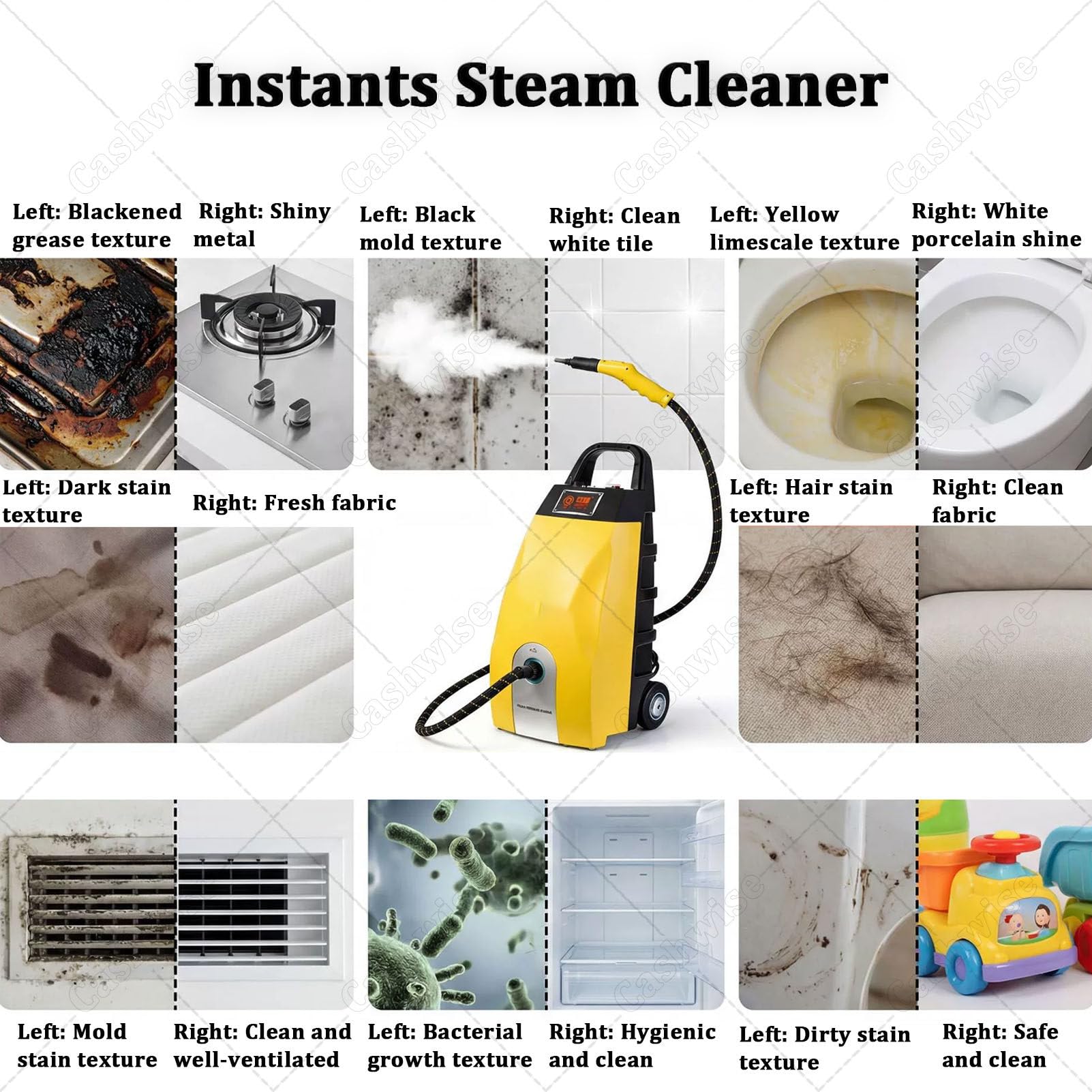 Hidrolimpiadora de Vapor de Alta presión, 3000 W con Accesorios y depósito de 3,5 L, para Patio y Coche, portátil para Limpiar entradas de vehículos, Jardines, Suciedad y Grasa. Yellow