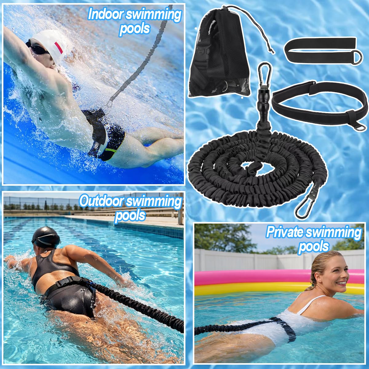 Schwimmseil für Pool Erwachsene, Schwimmgurt für Pool 2.5–7.5M, Schwimmwiderstand, Schwimmseil, Schwimmband für Pool Erwachsene