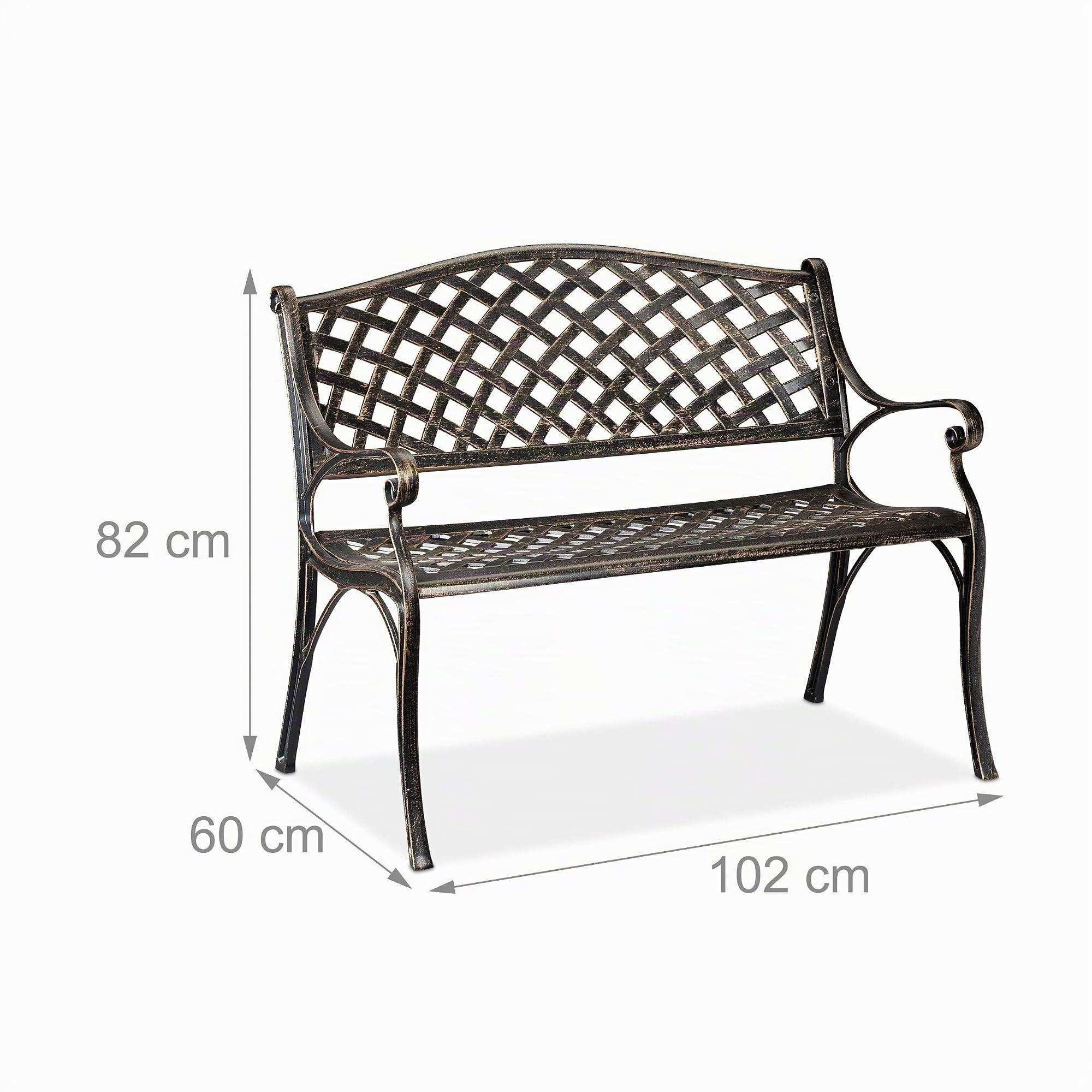 Relaxdays Gartenbank, Garten & Balkon, 2-Sitzer, antikes Design, Aluminium Sitzbank, HBT: 82x102x60 cm, schwarz-bronze