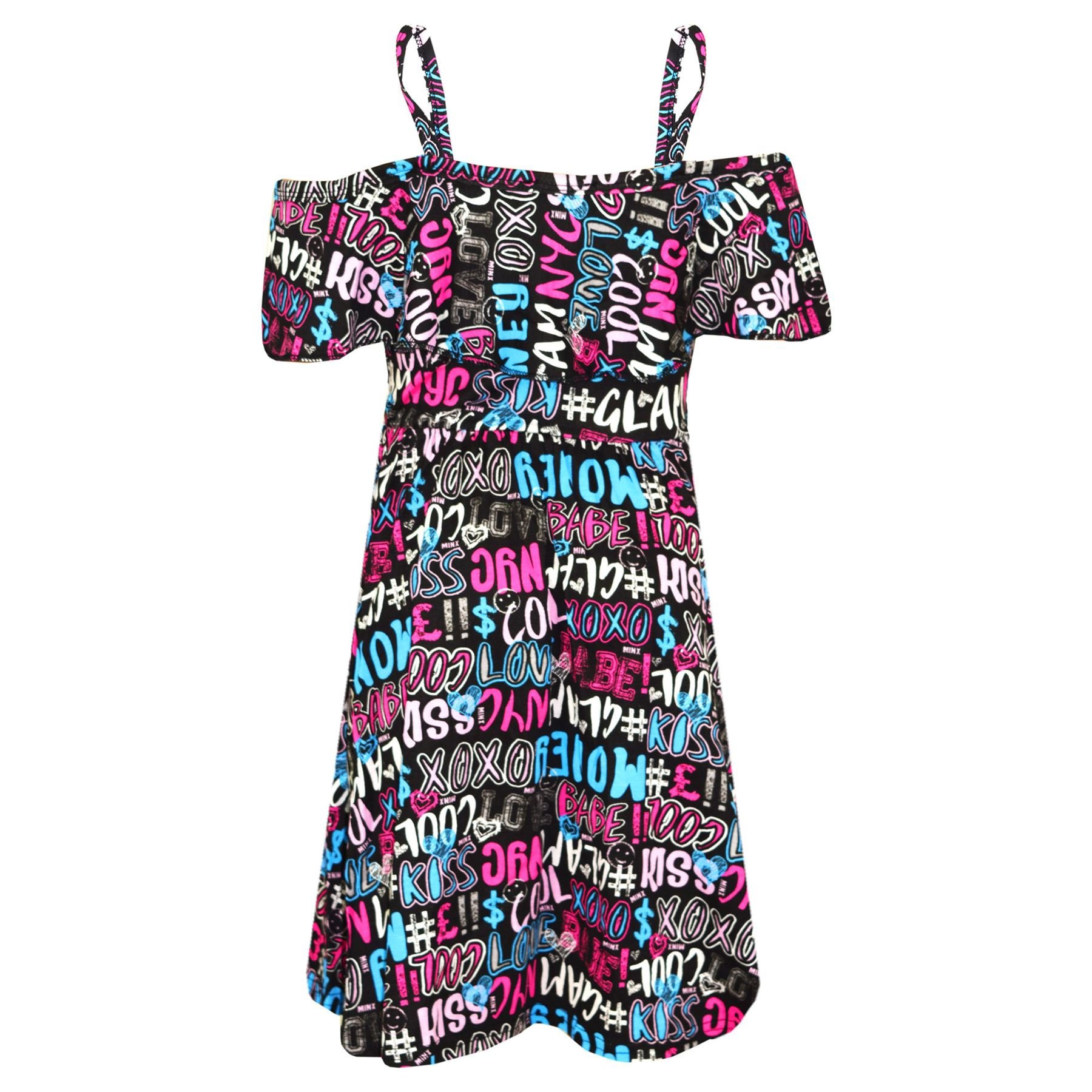 A2Z 4 Kids Girls Skater Dress Summer Party Fashion - Off Shoulder Dress Cool Graffiti_13