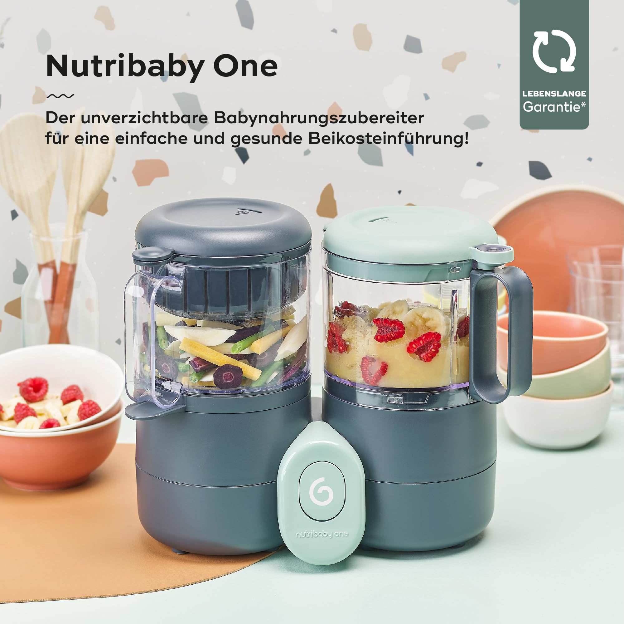 Babymoov Nutribaby One 4-in-1 Babynahrungszubereiter, 2 l Fassungsvermögen, schonendes Dampfgaren, Mixen, Aufwärmen & Auftauen von Babykost