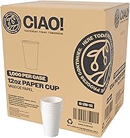 CIAO! 12oz White Paper Hot Cups, Disposable Leak-Proof, 1000 Count Bulk - Eco-Friendly for Coffee Tea Soup