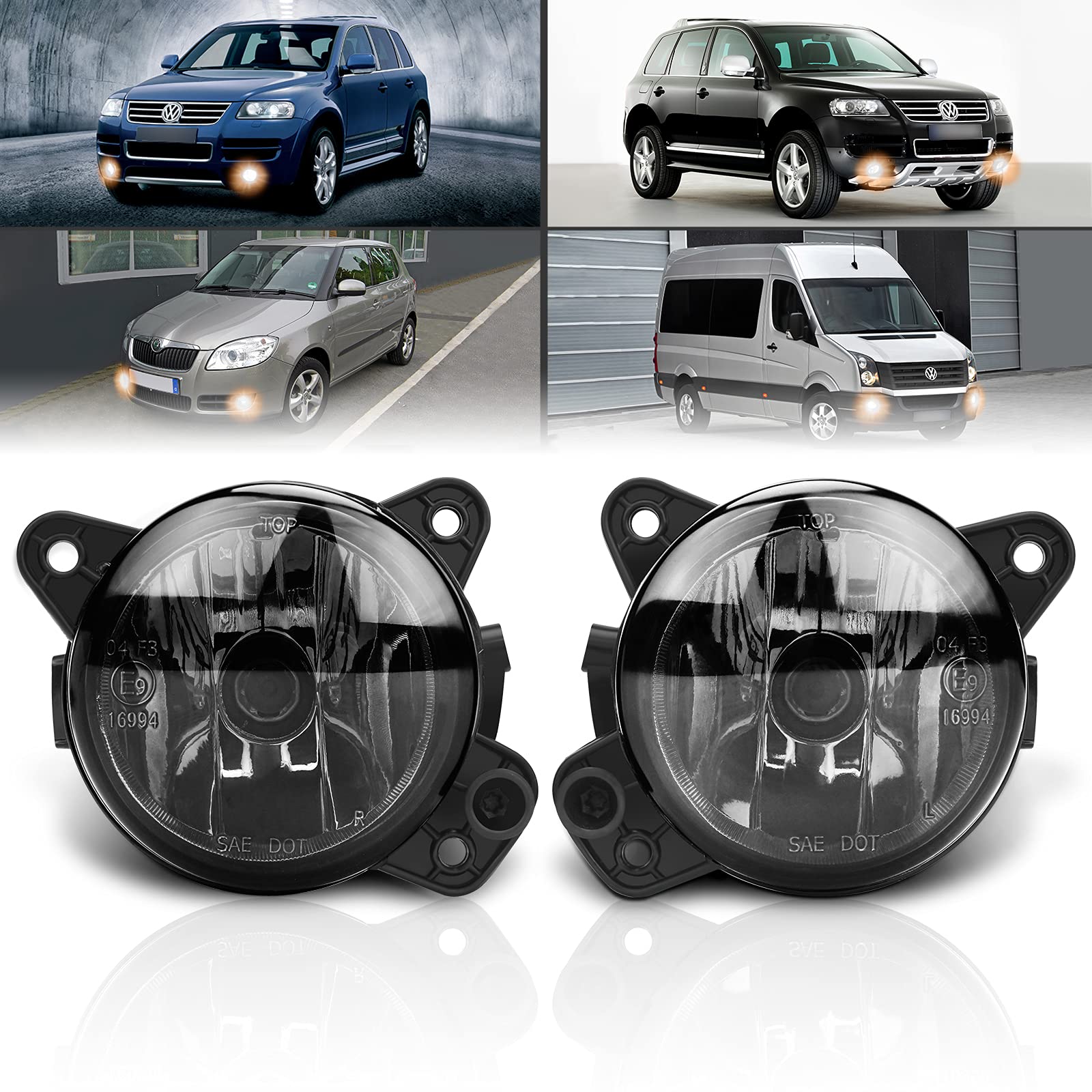 TangMiGe Compatible with Fog lights Volkswagen VW Transporter Multivan T5 (7E 7F 7J 7H), Touareg 7L, Polo 9N, Crafter 30-50 2E; Skoda Praktic, Roomster 5J, Fabia I II 1 2 (6Y2 6Y3 6Y5 542 545), Black