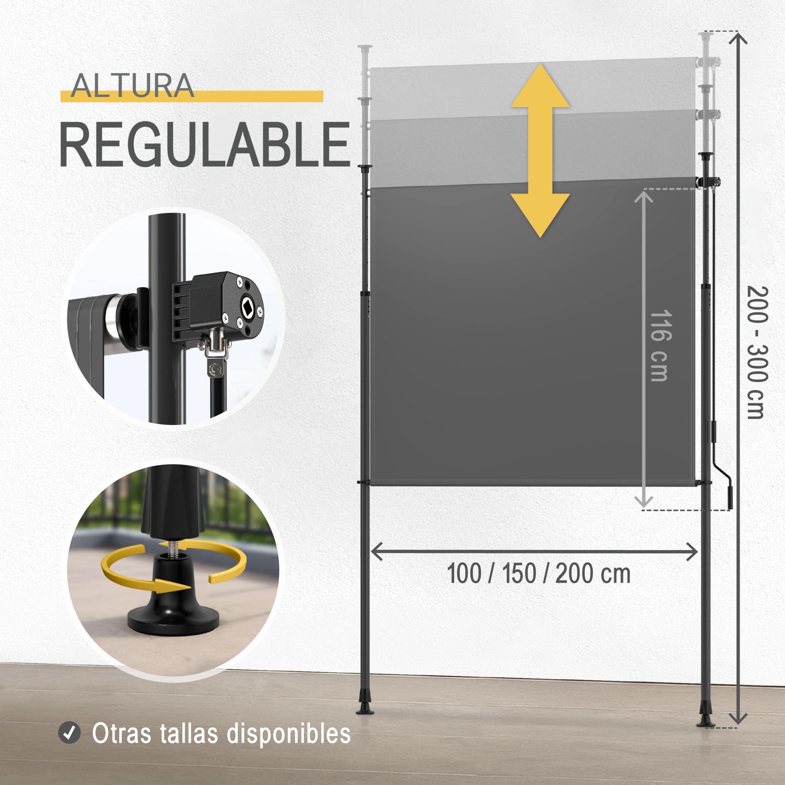 Sol Royal toldo de Pinza Vertical para Exterior sin taladrar con manivela