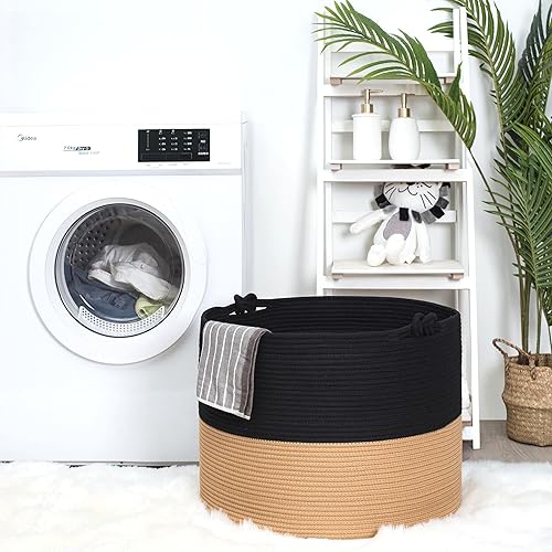 Miniatura 6 de MINTWOOD Design XXXXLarge - Cesta decorativa de cuerda de algodón de 22 x 16 pulgadas, canasta para mantas, sala de estar, canasta de lavandería,