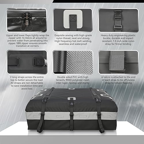 Miniatura 3 de MARCHWAY Bolsa de equipaje impermeable para techo de automóvil, resistente a la intemperie, bolsa de transporte de carga para vehículos con o sin