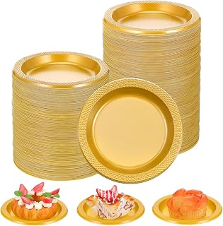 200 Pcs Gold Dessert Plates 6 Inch Plastic Appetizer Cake Plates Disposable Heavy Duty Gold Party Plate For Party Wedding Birthday Dinner Picnic Salad Cake Appetizer