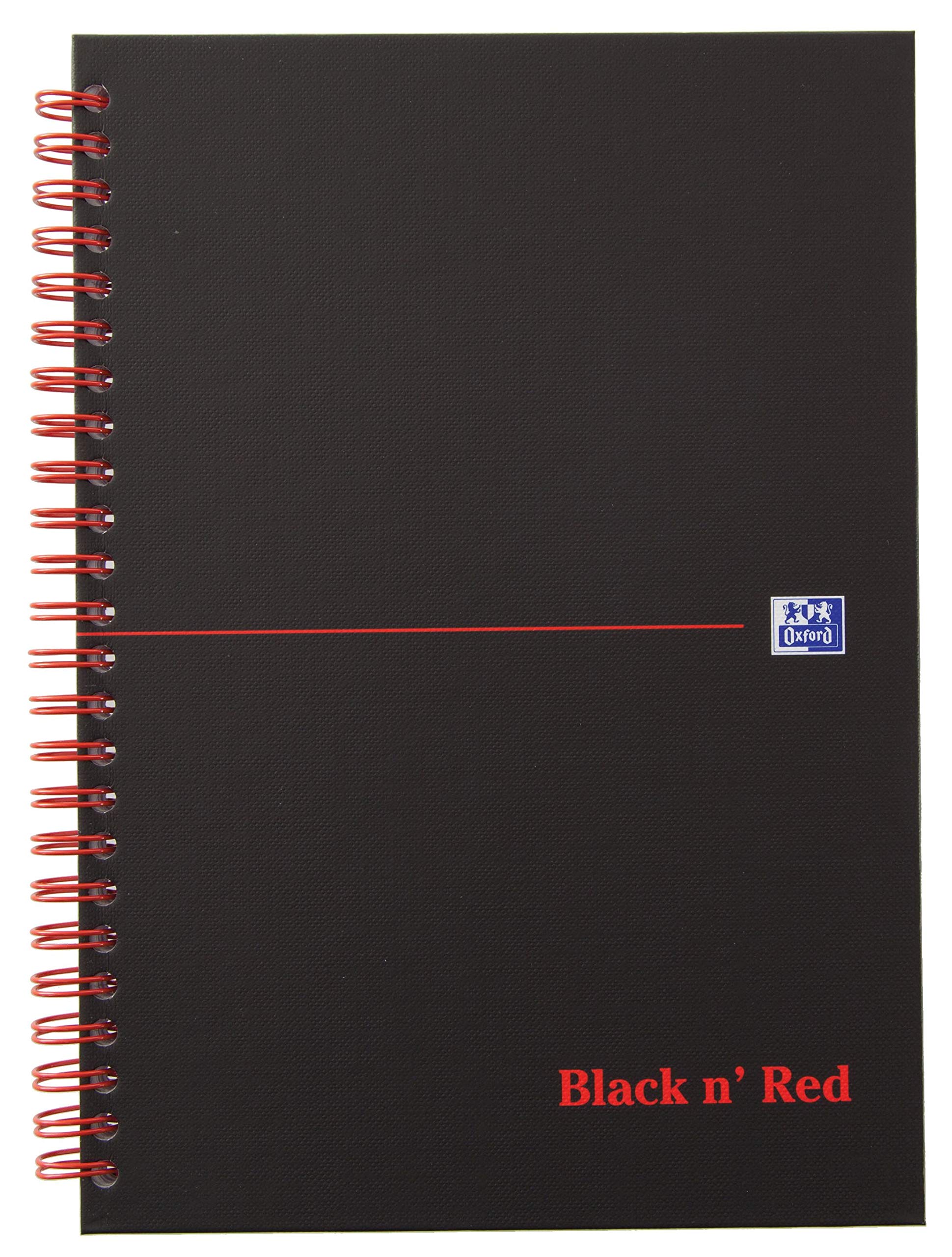 Oxford 400047652 - Cuaderno de espiral (5 unidades, DIN A5, tapa dura, 70 hojas), color negro y rojo