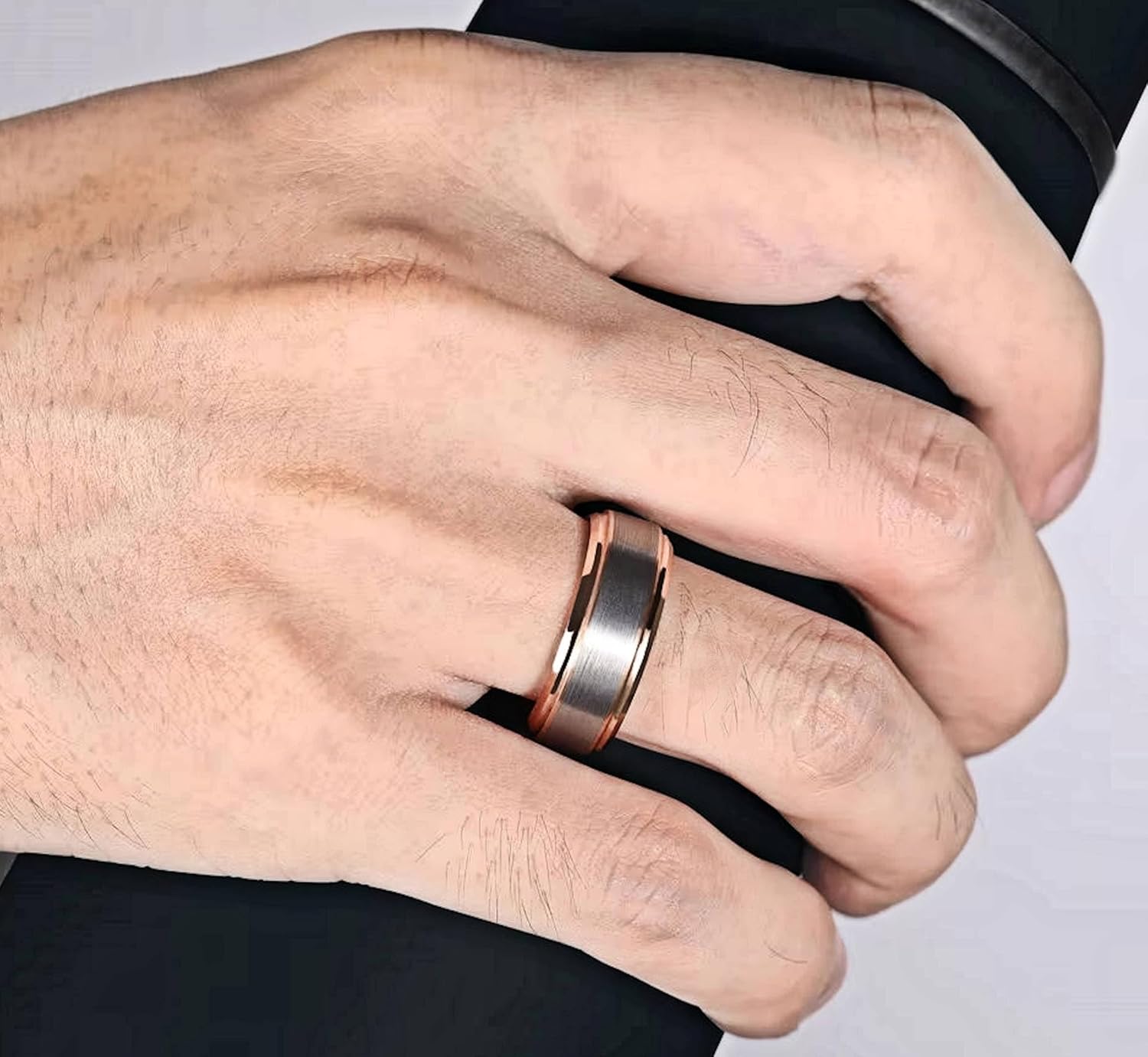 Personalized Brushed Silver & Gold Men's Ring Engraved Free - Custom Men's Wedding Band - Free Engraving In Any Language - Ships from USA