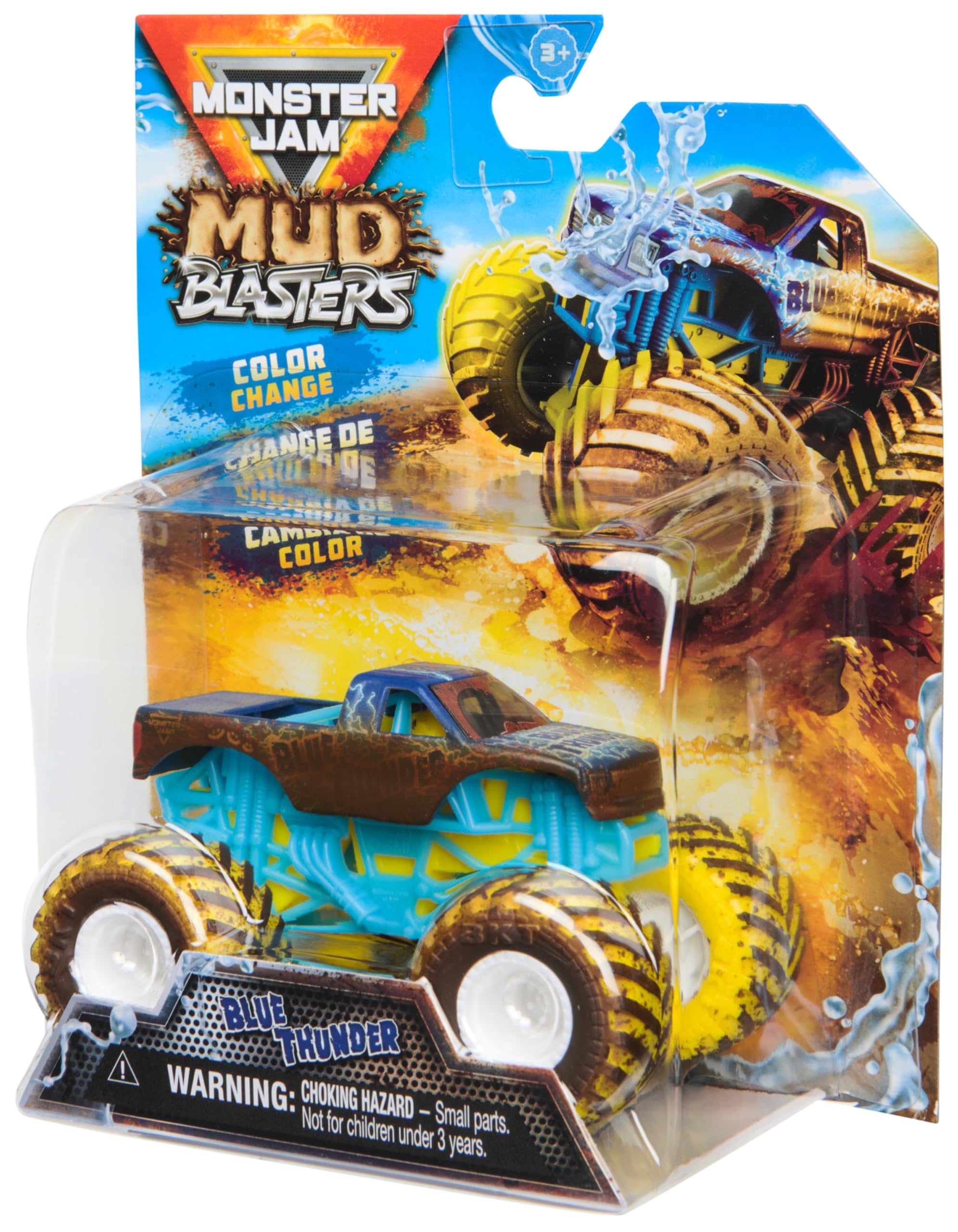 Monster Jam - Coche Monster Truck MUD Blasters DE Metal Escala 1:64, Cambia DE Color - Modelo Aleatorio - Camiones de Juguetes para Niños - Juguetes Niños 3 años +