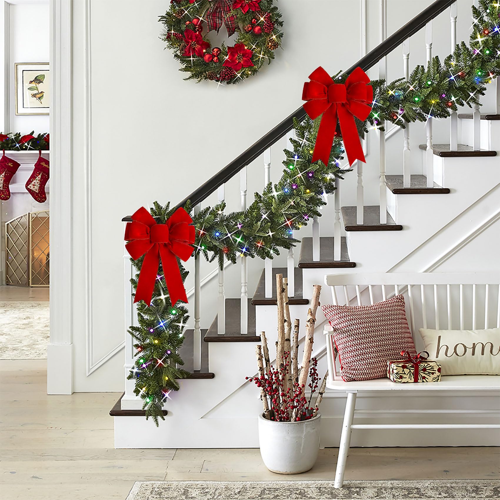 Grand Nœud Décoratif De Noël En Velours Rouge Pour Couronnes D'arbres