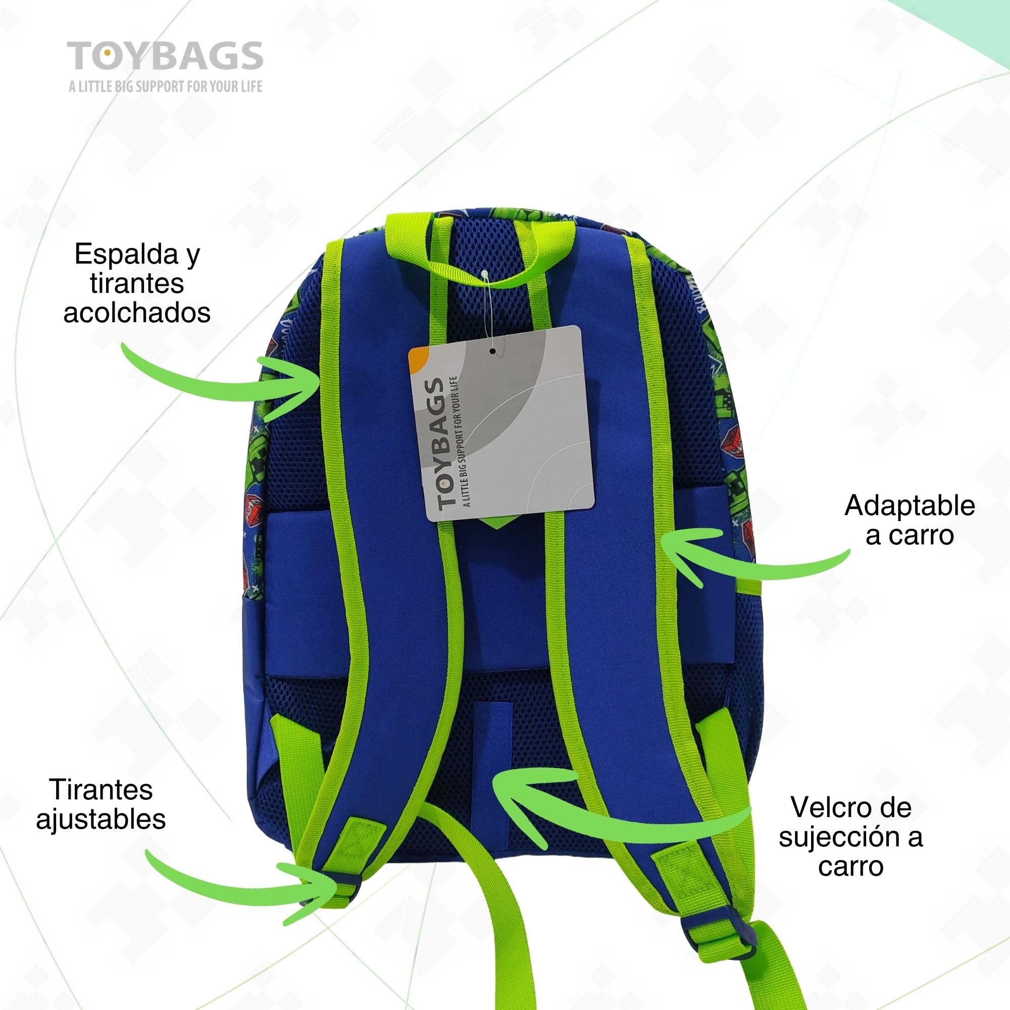 ToyBags Mochila Escolar Minecraft Boom Creeper Doble Compartimento Adaptable con Carro Negro con Protección Lateral y Stoper Frontal Anti Caída 4 Ruedas Giratorias - 44 x 30 x 20 cm
