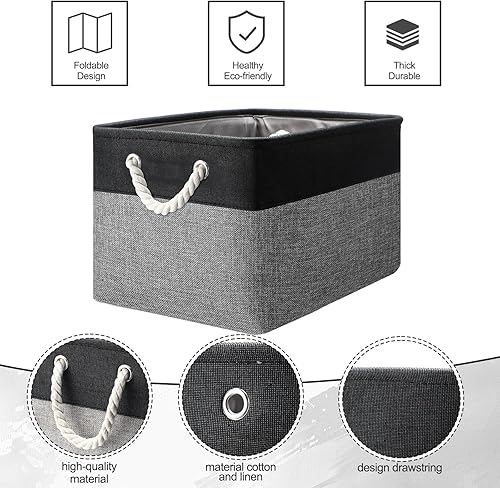 Vista 42 de meekoo Paquete de 8 contenedores plegables de almacenamiento de tela, cestas de tela de poliéster con asas, organizador de armario de lino para Gris