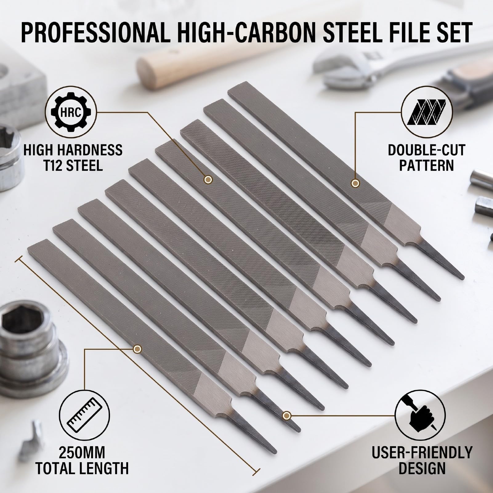ViaGasaFamido Desbarbado de Metal con Lima Plana de Acero con Alto Contenido de Carbono de 10 Pulgadas (Bien 10PCS)