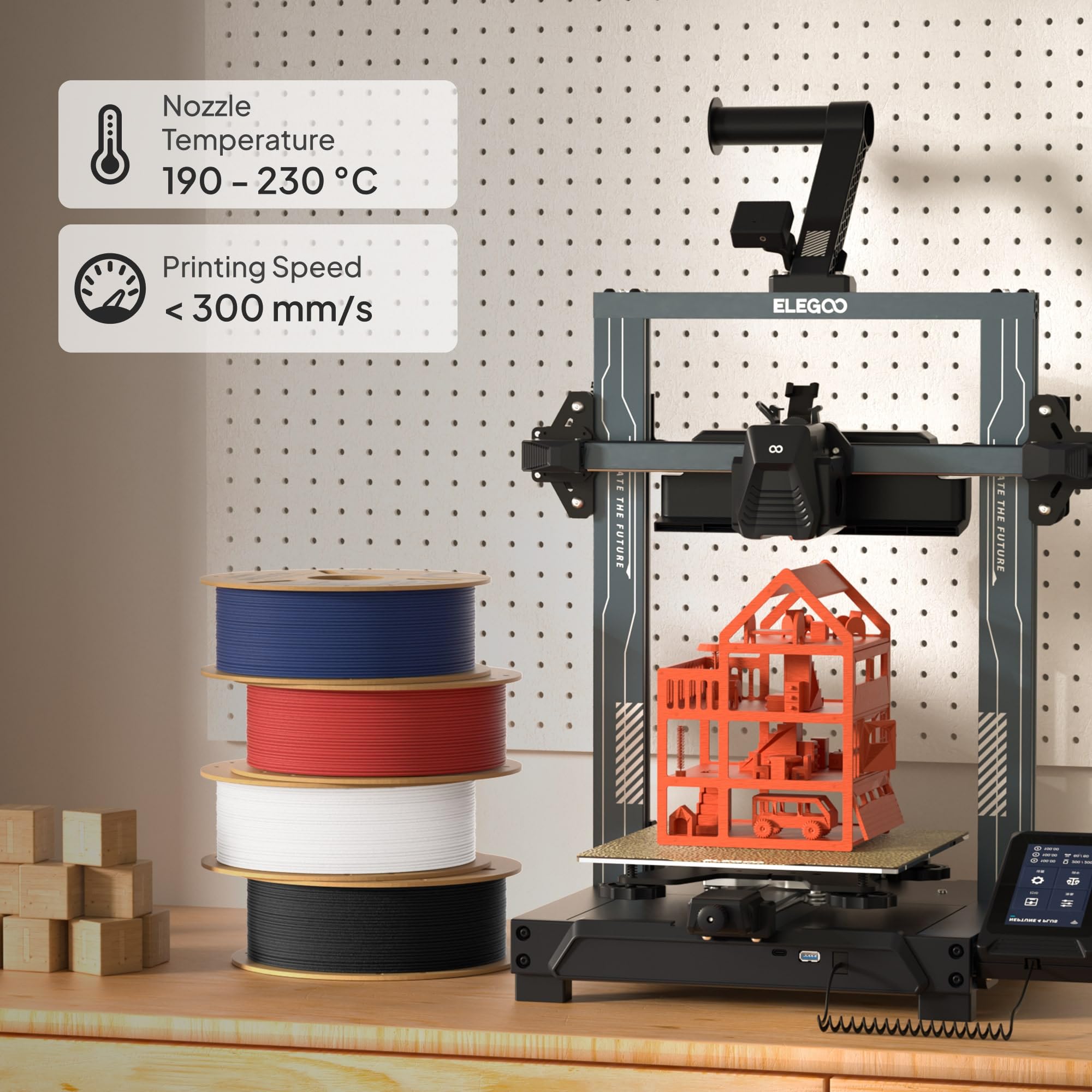 ELEGOO Zestaw matowych filamentów PLA 4 kg, filament do drukarki 3D 1,75 mm Dokładność wymiarowa +/- 0,02 mm, szpula 1 kg pasuje do większości drukarek 3D FDM (granatowy, rubinowy, miętowy, słoneczny