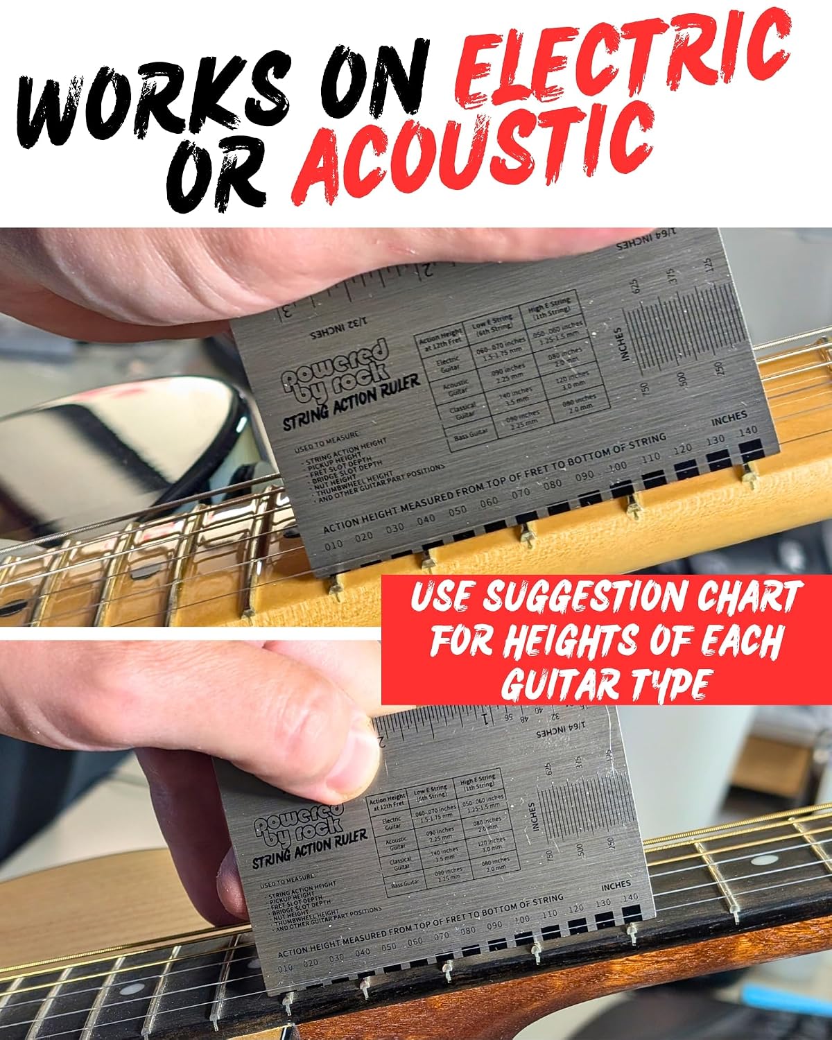 Guitar String Action Gauge - Ruler Tool for Electric or Acoustic Setup
